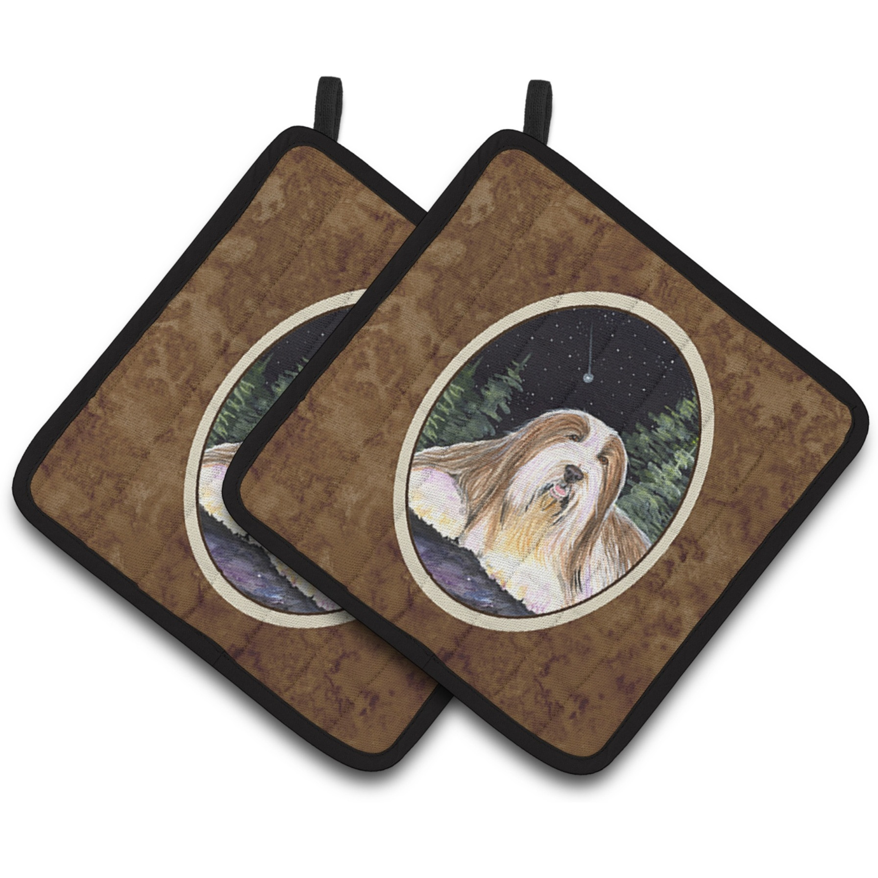 &quotCaroline's Treasures Starry Night Bearded Collie Pair of Pot Holders SS8529PTHD, 7.5HX7.5W, Multicolor"