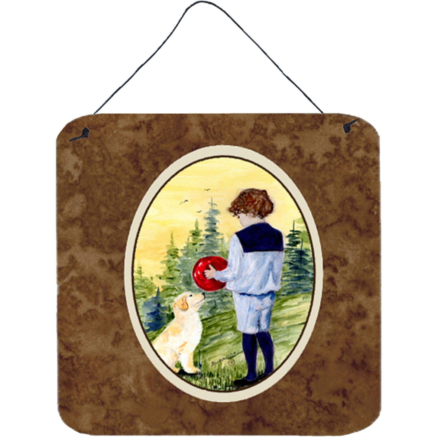 &quotCaroline's Treasures SS8530DS66 Little Boy with His Golden Retriever Wall or Door Hanging Prints, 6 x 6"", Multicolor"