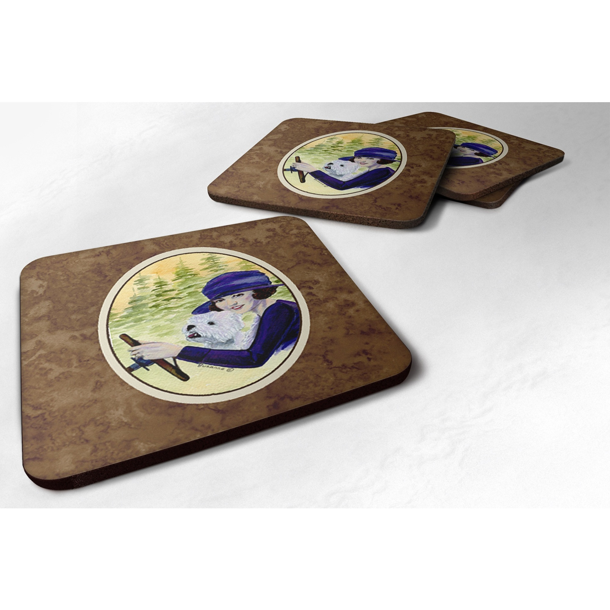 &quotCaroline's Treasures SS8532FC Woman Driving with Her Westie Foam Coasters (Set of 4), 3.5"" H x 3.5"" W, Multicolor"