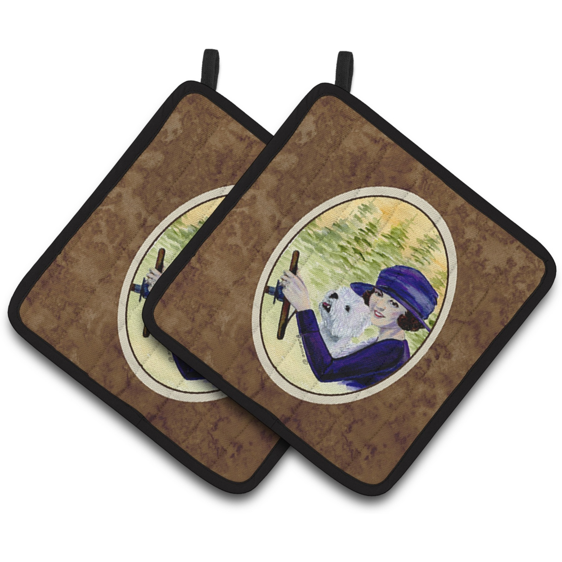 &quotCaroline's Treasures Woman Driving with Her Westie Pair of Pot Holders SS8532PTHD, 7.5HX7.5W, Multicolor"