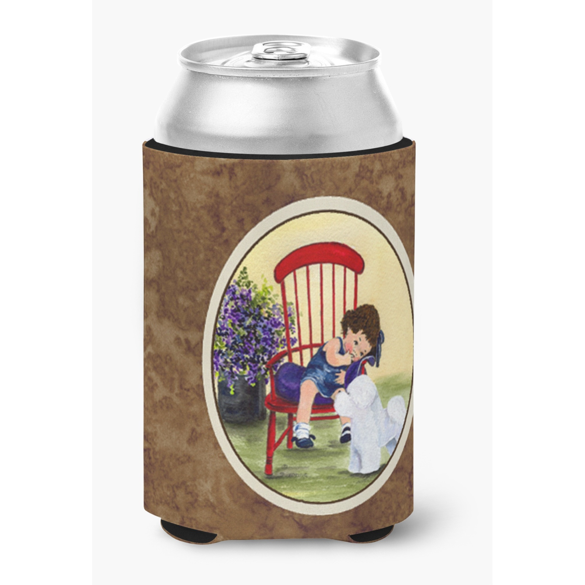 Little Girl with her Bichon Frise Can or Bottle Beverage Insulator Hugger