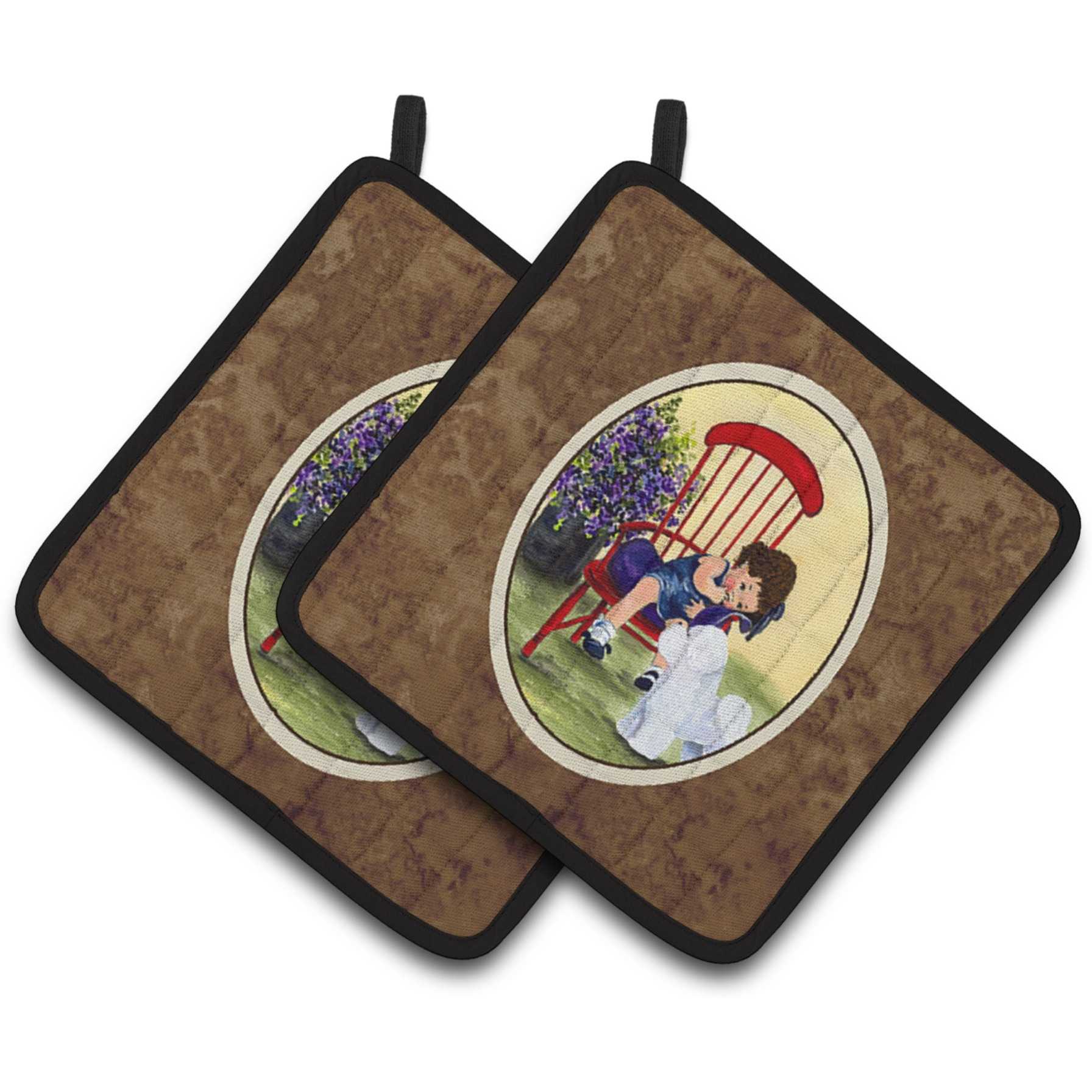 &quotCaroline's Treasures Little Girl with Her Bichon Frise Pair of Pot Holders SS8533PTHD, 7.5HX7.5W, Multicolor"