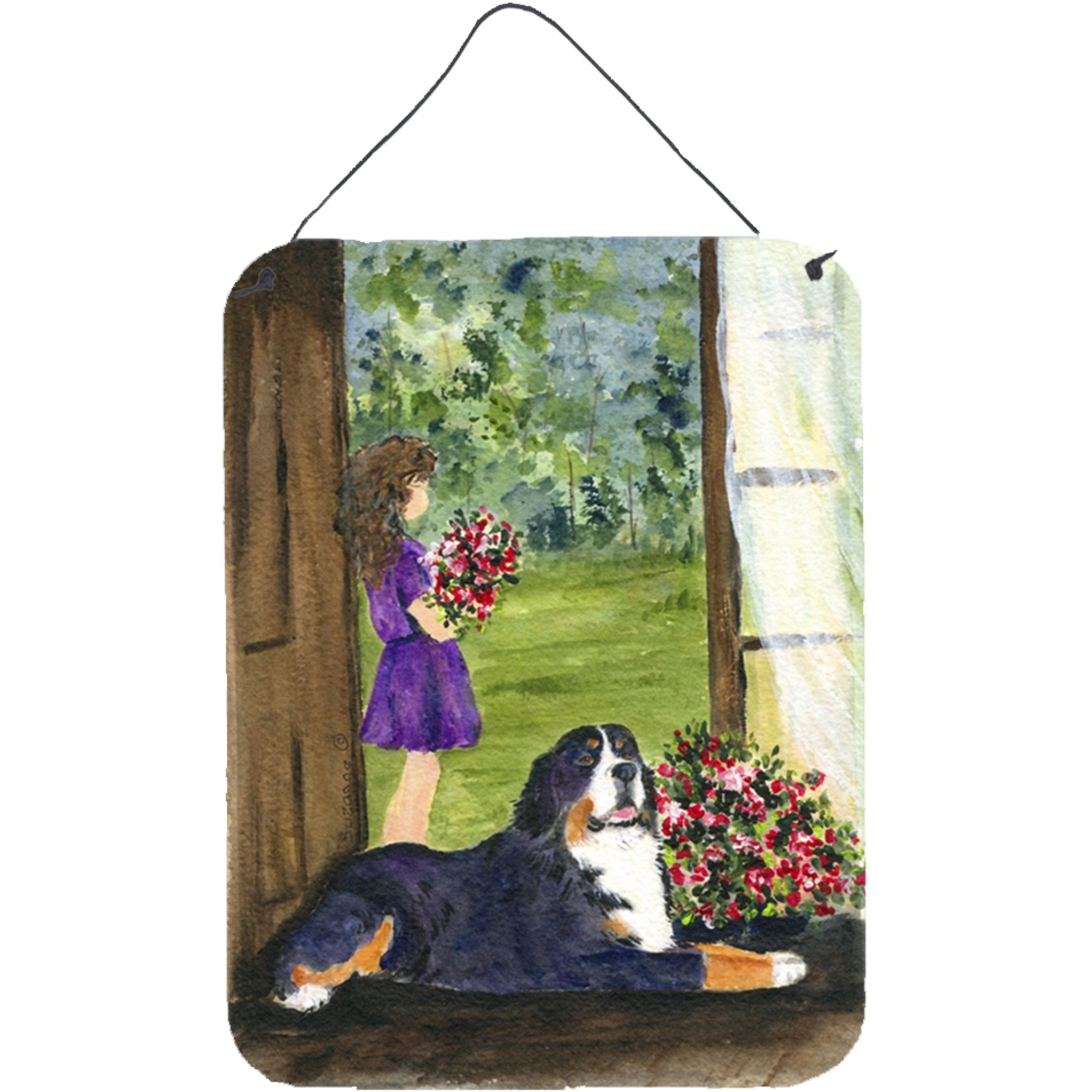 &quotCaroline's Treasures SS8535DS1216 Little Girl with Her Bernese Mountain Dog Wall or Door Hanging Prints, 16"" x 12"", Multicolor"