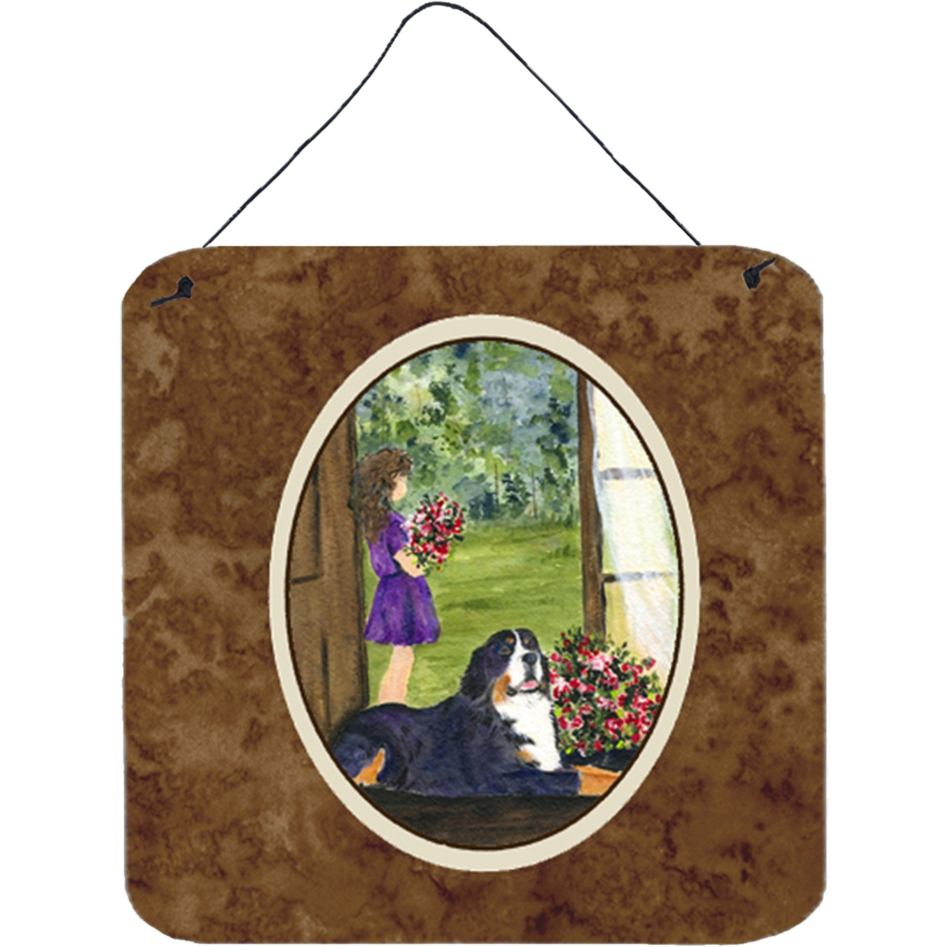&quotCaroline's Treasures Little Girl with Her Bernese Mountain Dog Wall or Door Hanging Prints, 6 x 6"", Multicolor"