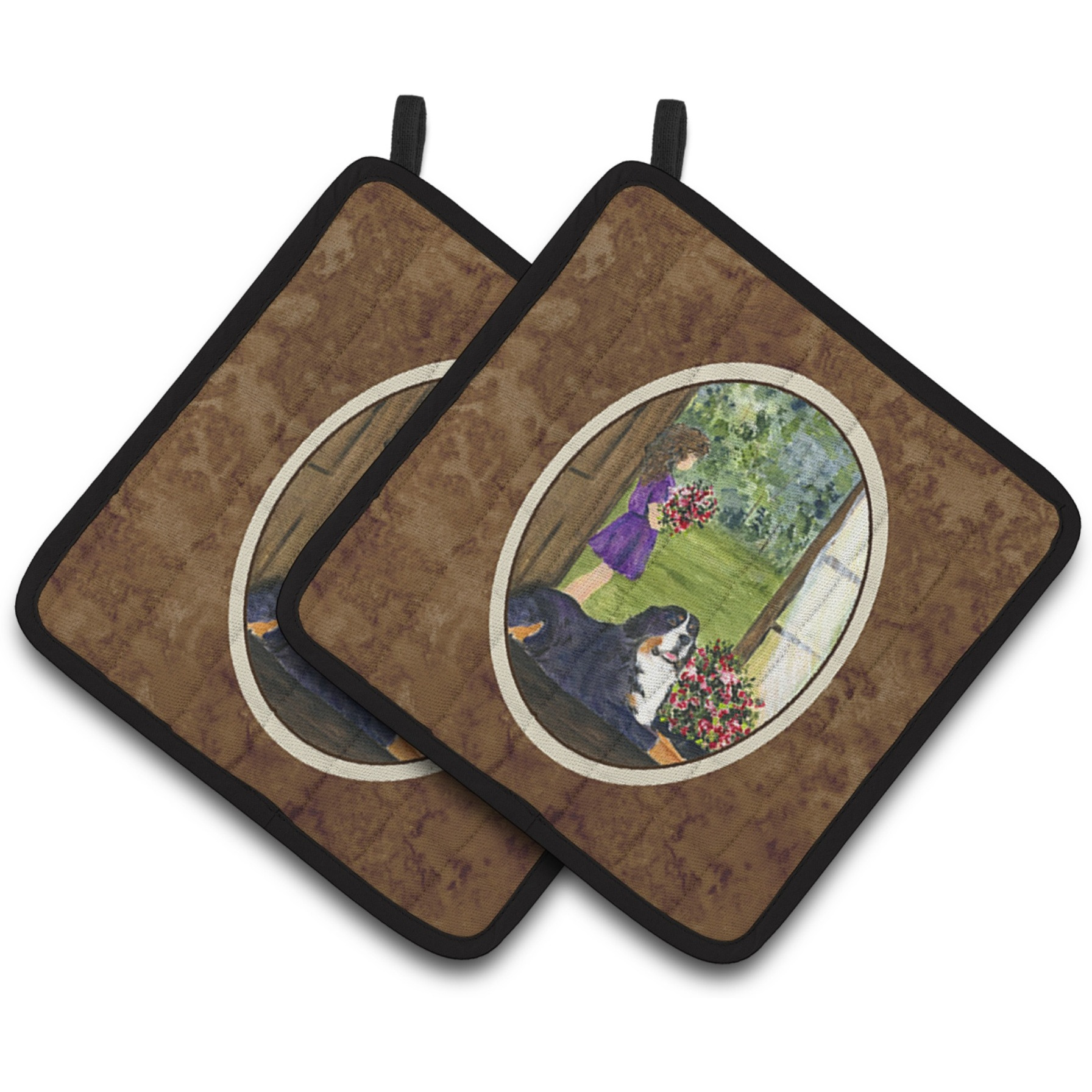 &quotCaroline's Treasures Little Girl with Her Bernese Mountain Dog Pair of Pot Holders SS8535PTHD, 7.5HX7.5W, Multicolor"