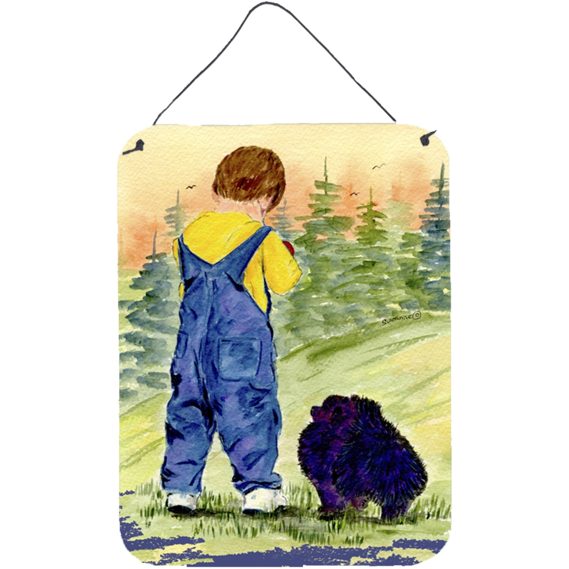 &quotCaroline's Treasures Little Boy with His Pomeranian Aluminium Metal Wall or Door Hanging Prints, 16"" x 12"", Multicolor"