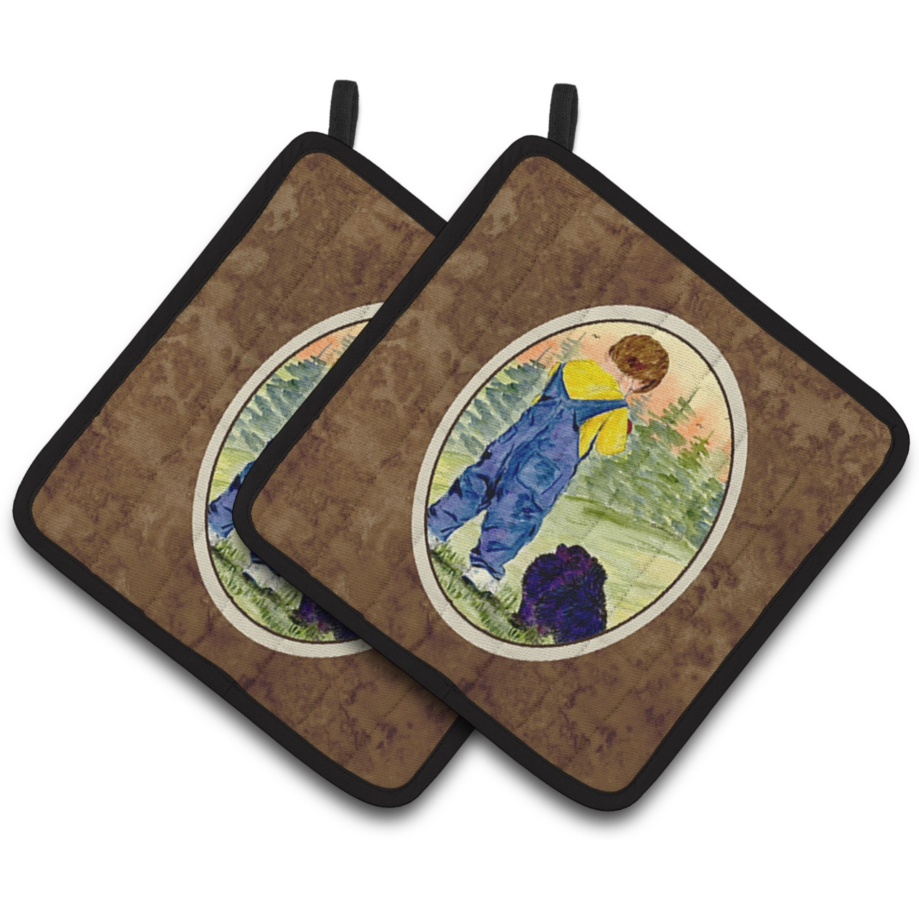 &quotCaroline's Treasures Little Boy with His Pomeranian Pair of Pot Holders SS8544PTHD, 7.5HX7.5W, Multicolor"