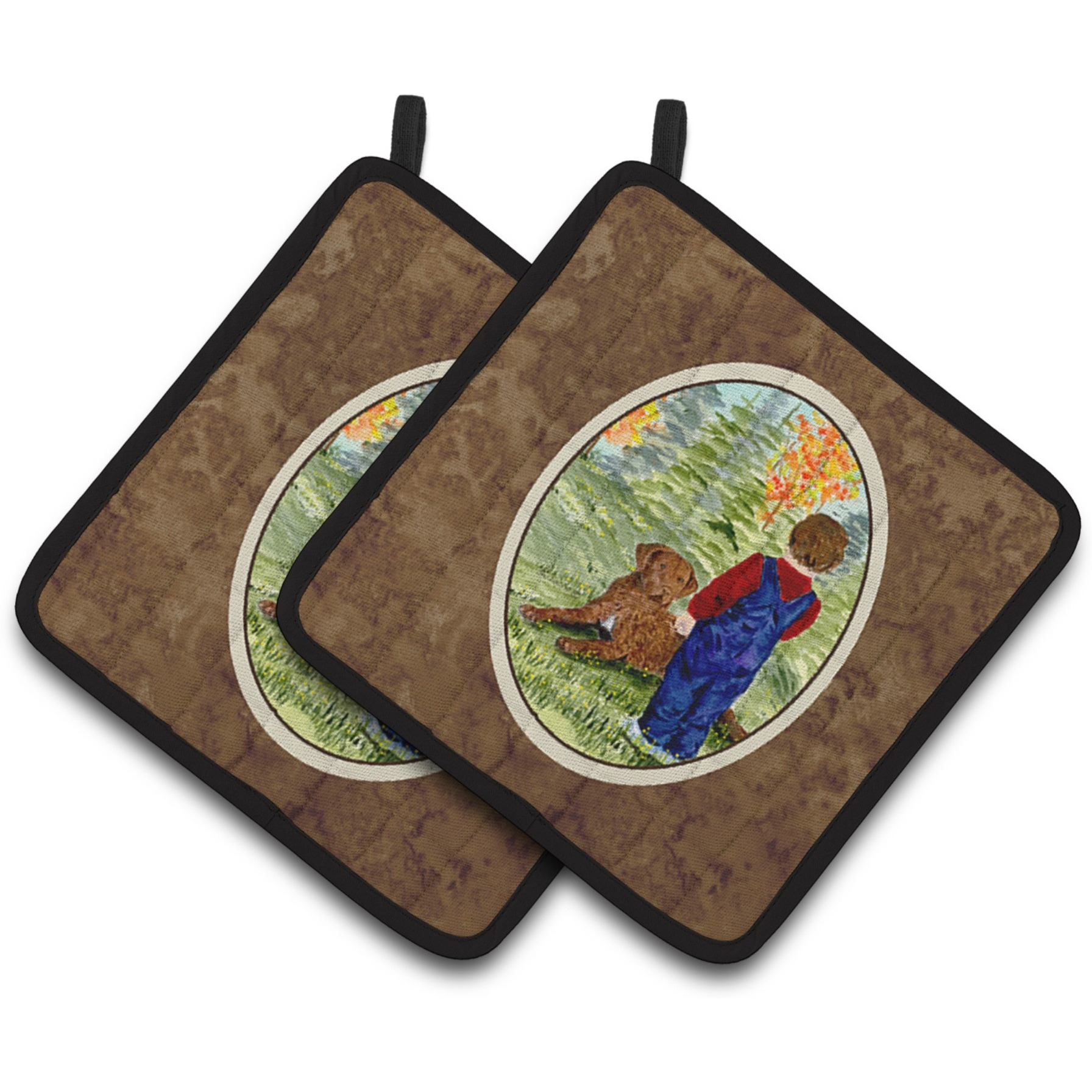&quotCaroline's Treasures Little Boy with His Chesapeake Bay Retriever Pair of Pot Holders SS8547PTHD, 7.5HX7.5W, Multicolor"