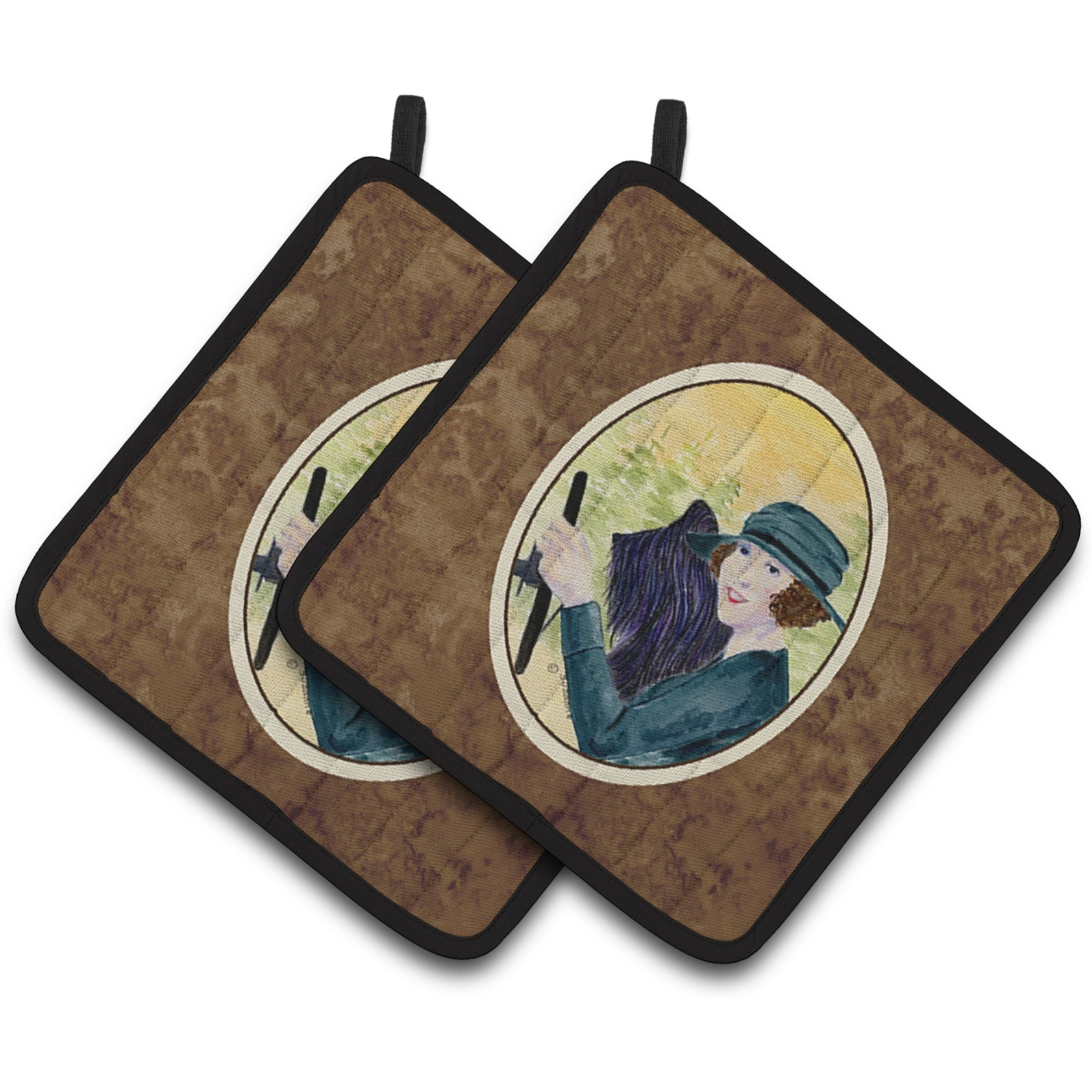 &quotCaroline's Treasures Lady Driving with Her Briard Pair of Pot Holders SS8549PTHD, 7.5HX7.5W, Multicolor"