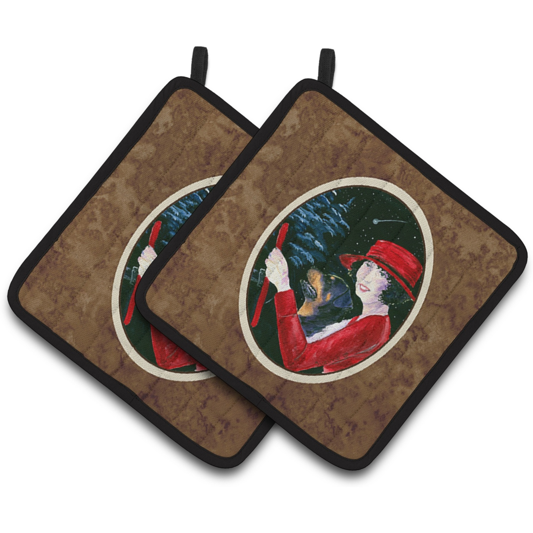 &quotCaroline's Treasures Lady Driving with Her Rottweiler Pair of Pot Holders SS8551PTHD, 7.5HX7.5W, Multicolor"