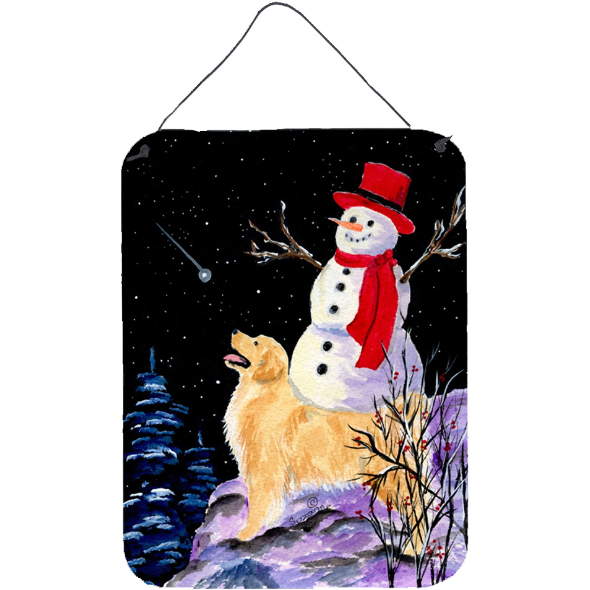 &quotCaroline's Treasures Golden Retriever with Snowman in Red Hat Wall or Door Hanging Prints, 16"" x 12"", Multicolor"