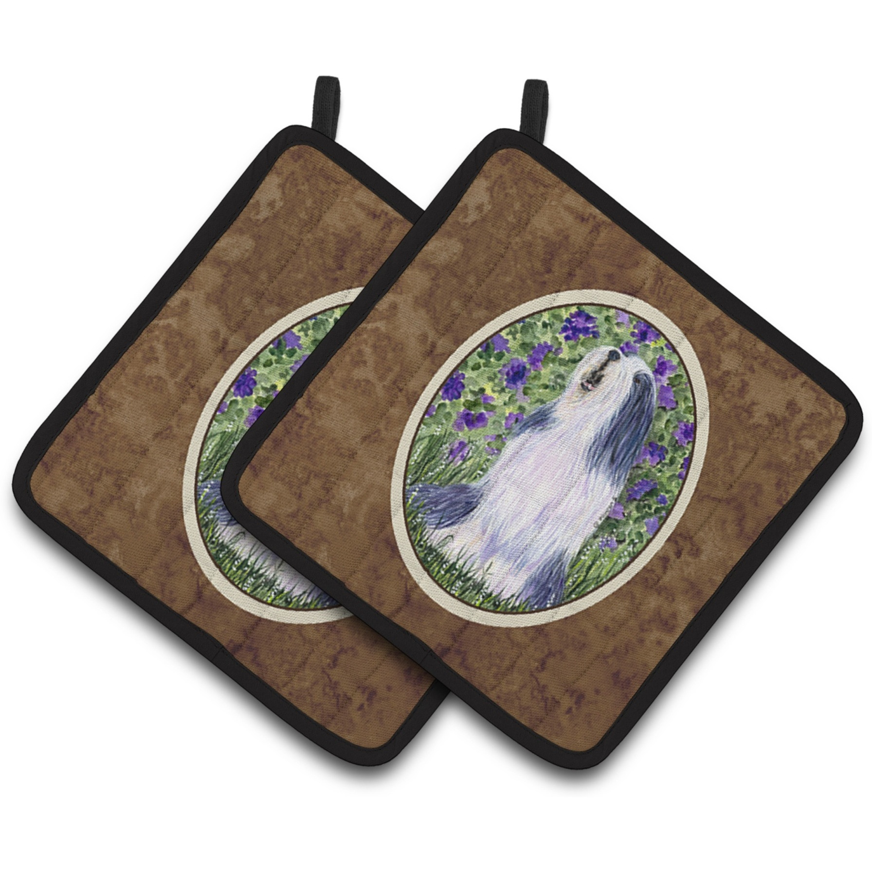 &quotCaroline's Treasures Bearded Collie Pair of Pot Holders SS8602PTHD, 7.5HX7.5W, Multicolor"
