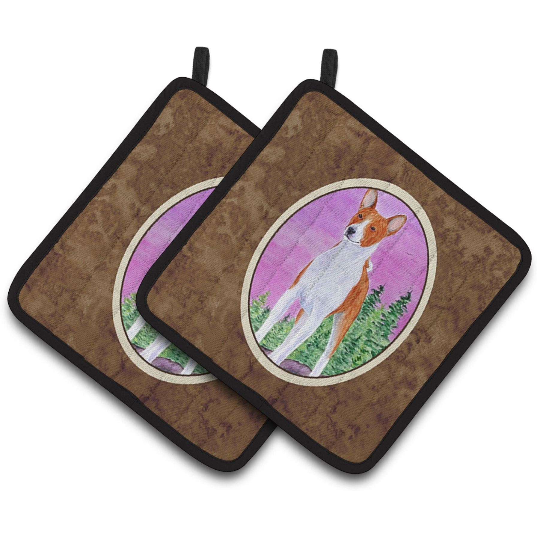 &quotCaroline's Treasures SS8611PTHD Basenji Pot Holders (1 Pair), 7.5"" x 7.5"", Multicolor"
