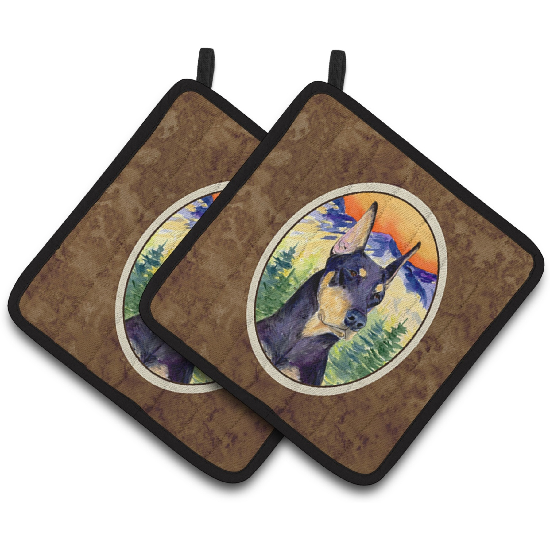 &quotCaroline's Treasures Doberman Pair of Pot Holders SS8658PTHD, 7.5HX7.5W, Multicolor"