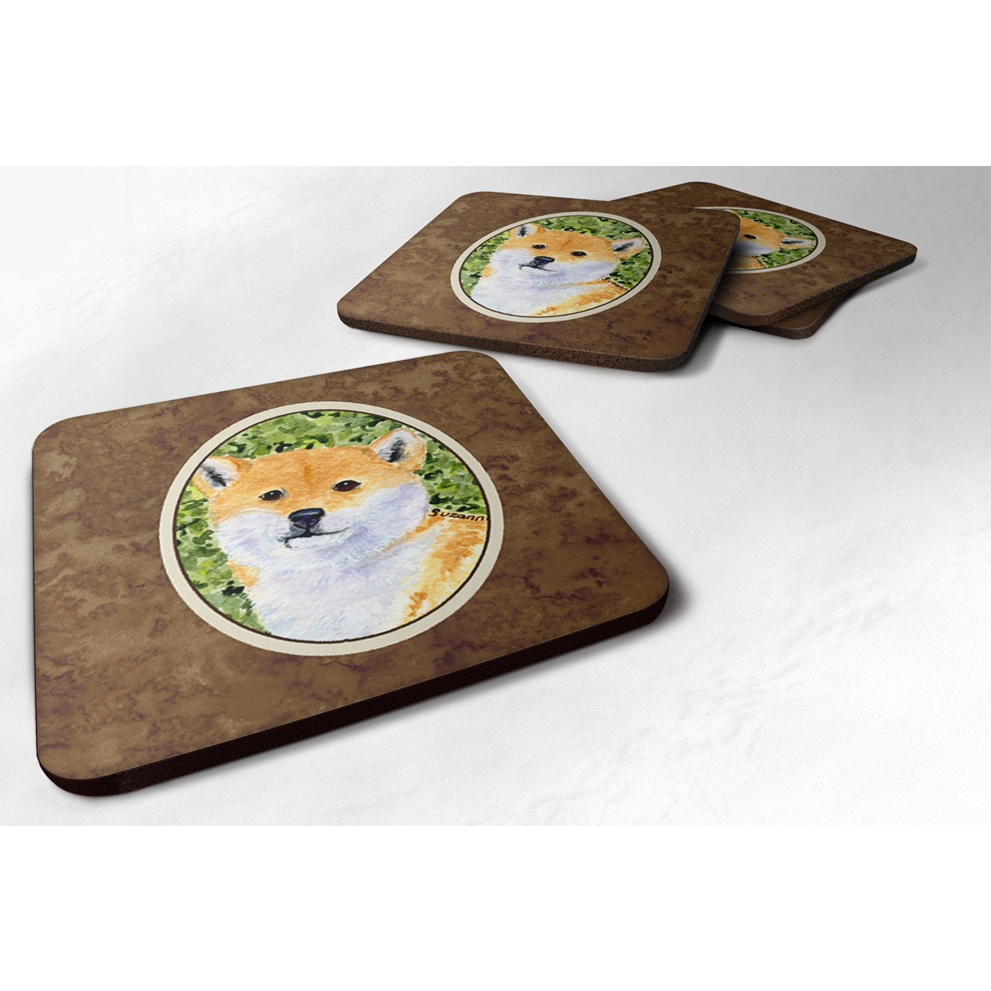 &quotCaroline's Treasures SS8719FC Shiba Inu Foam Coasters (Set of 4), 3.5"" H x 3.5"" W, Multicolor"