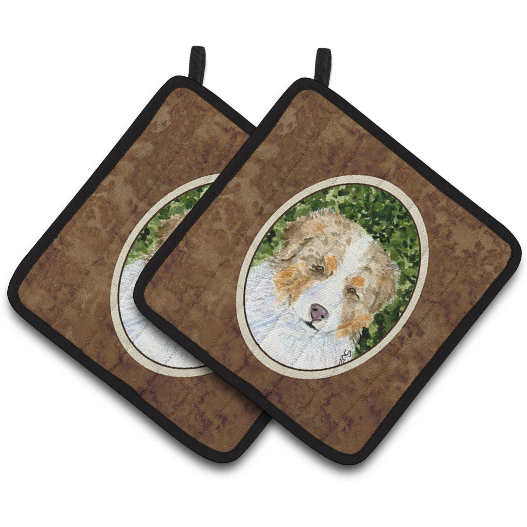 &quotCaroline's Treasures Australian Shepherd Pair of Pot Holders SS8732PTHD, 7.5HX7.5W, Multicolor"