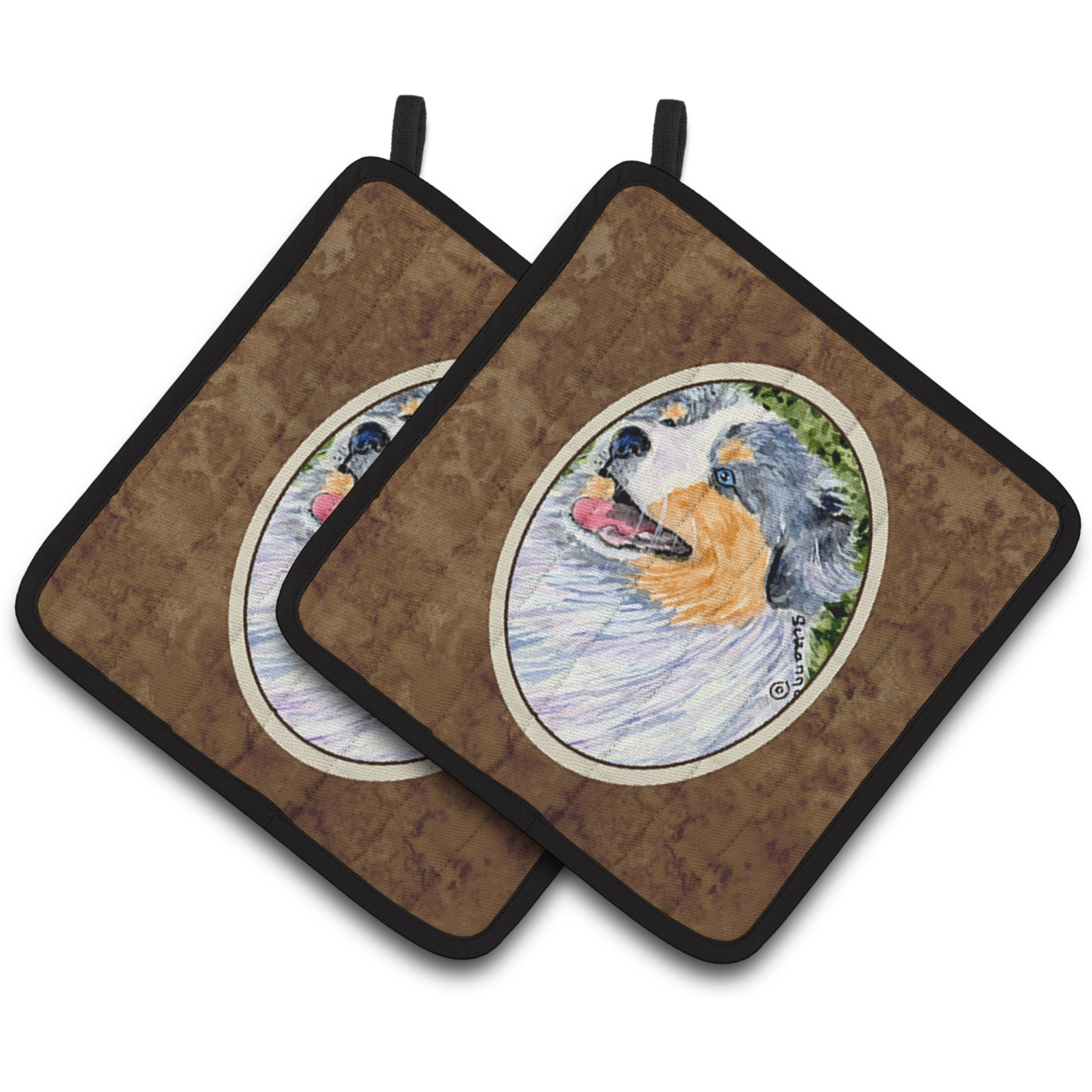 &quotCaroline's Treasures Australian Shepherd Pair of Pot Holders SS8736PTHD, 7.5HX7.5W, Multicolor"