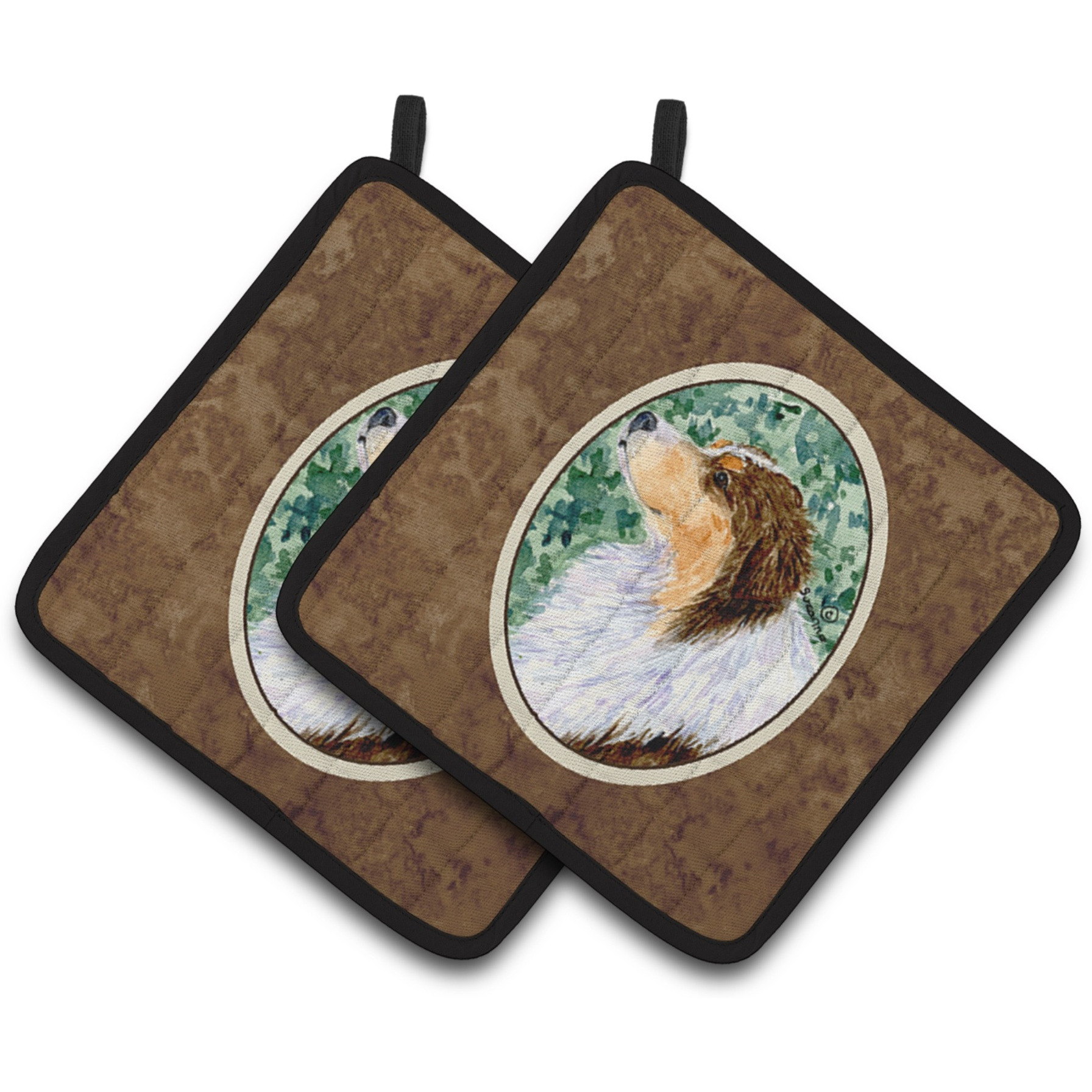 &quotCaroline's Treasures Australian Shepherd Pair of Pot Holders SS8738PTHD, 7.5HX7.5W, Multicolor"