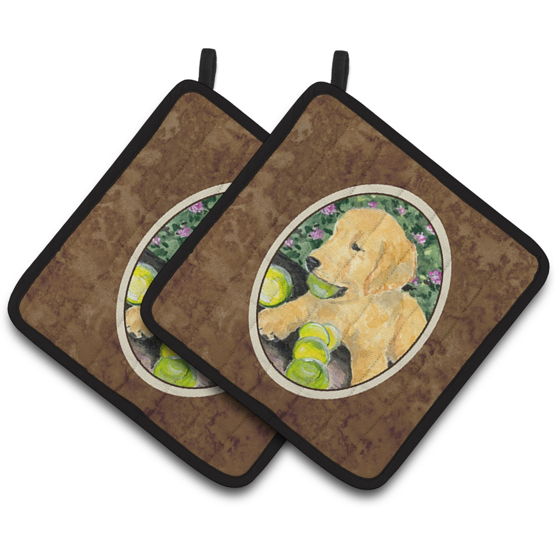 &quotCaroline's Treasures Golden Retriever Pair of Pot Holders SS8759PTHD, 7.5HX7.5W, Multicolor"
