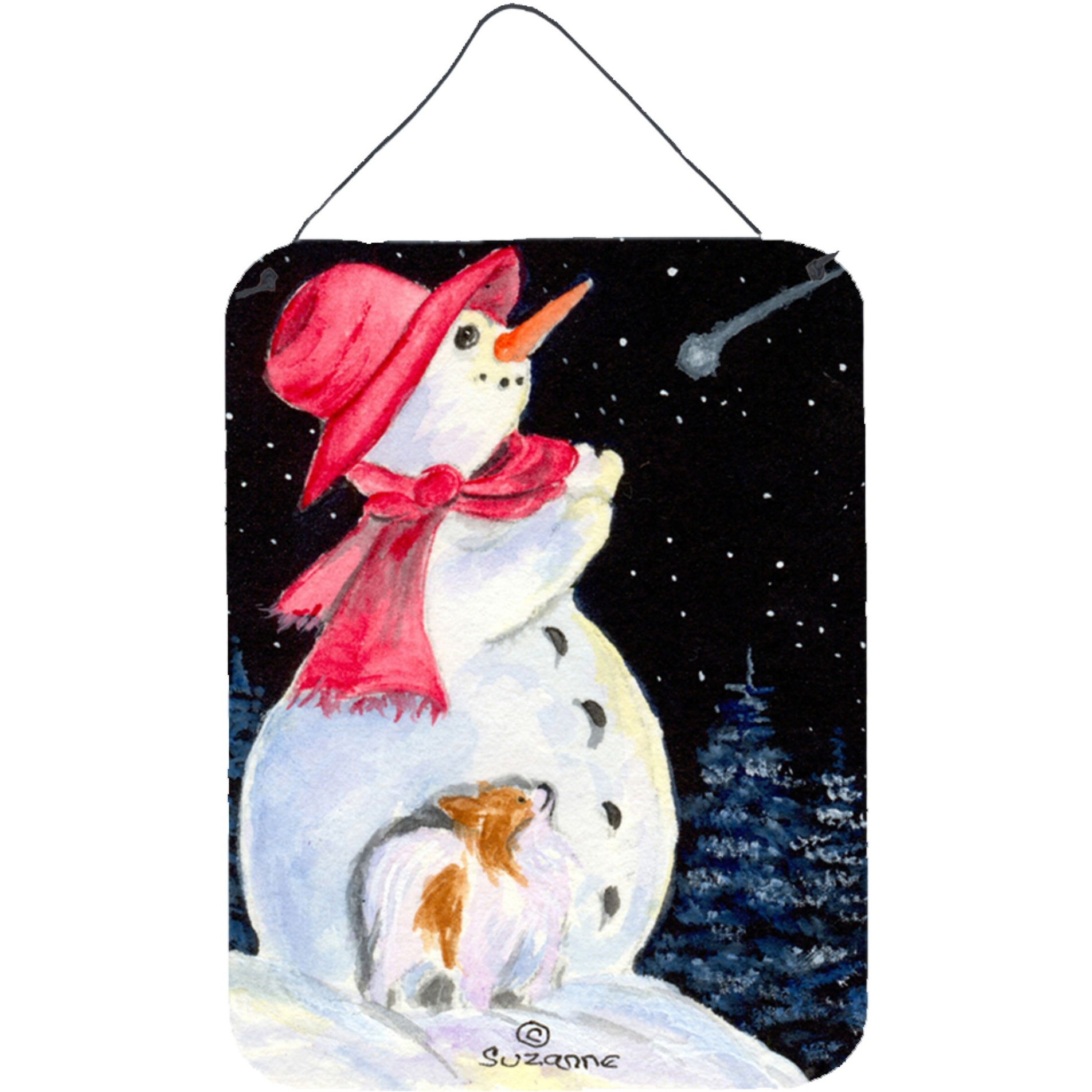 &quotCaroline's Treasures Snowman with Papillon Aluminium Metal Door Hanging Prints wall-decor, 16"" x 12"", Multicolor"