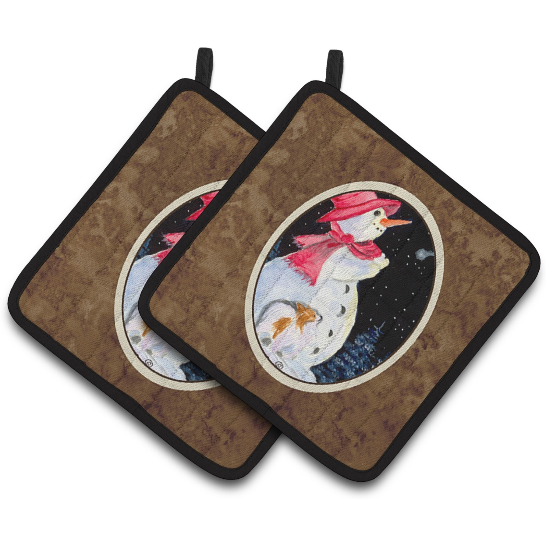 &quotCaroline's Treasures Snowman with Papillon Pair of Pot Holders SS8793PTHD, 7.5HX7.5W, Multicolor"