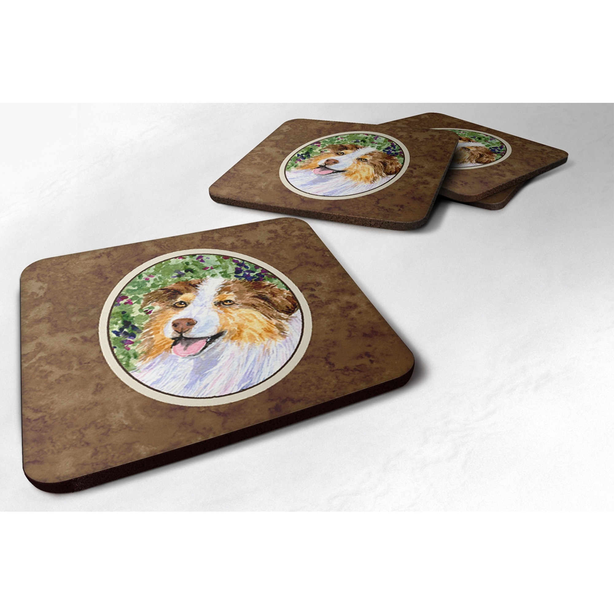 &quotCaroline's Treasures SS8819FC Australian Shepherd Foam Coasters (Set of 4), 3.5"" H x 3.5"" W, Multicolor"