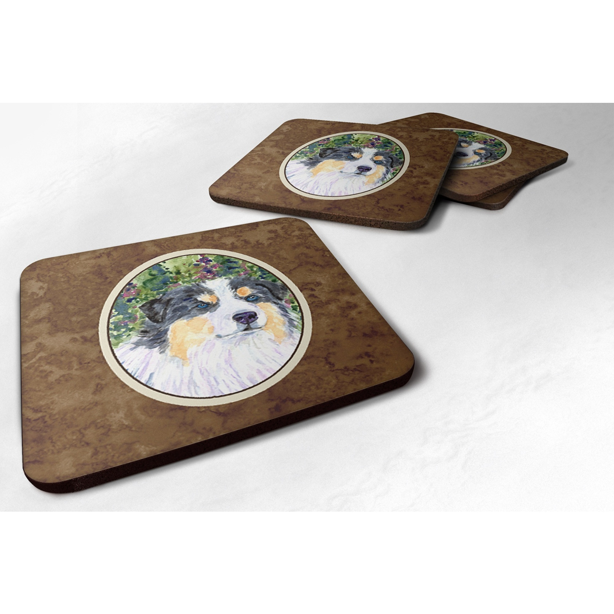&quotCaroline's Treasures SS8821FC Australian Shepherd Foam Coasters (Set of 4), 3.5"" H x 3.5"" W, Multicolor"
