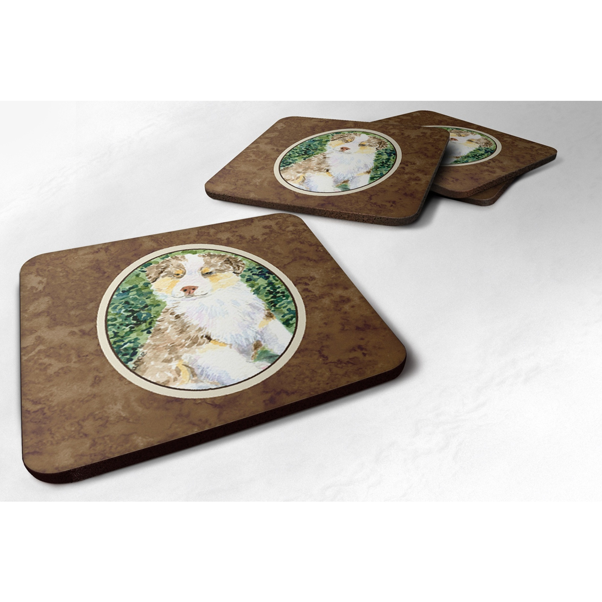 &quotCaroline's Treasures SS8847FC Australian Shepherd Foam Coasters (Set of 4), 3.5"" H x 3.5"" W, Multicolor"
