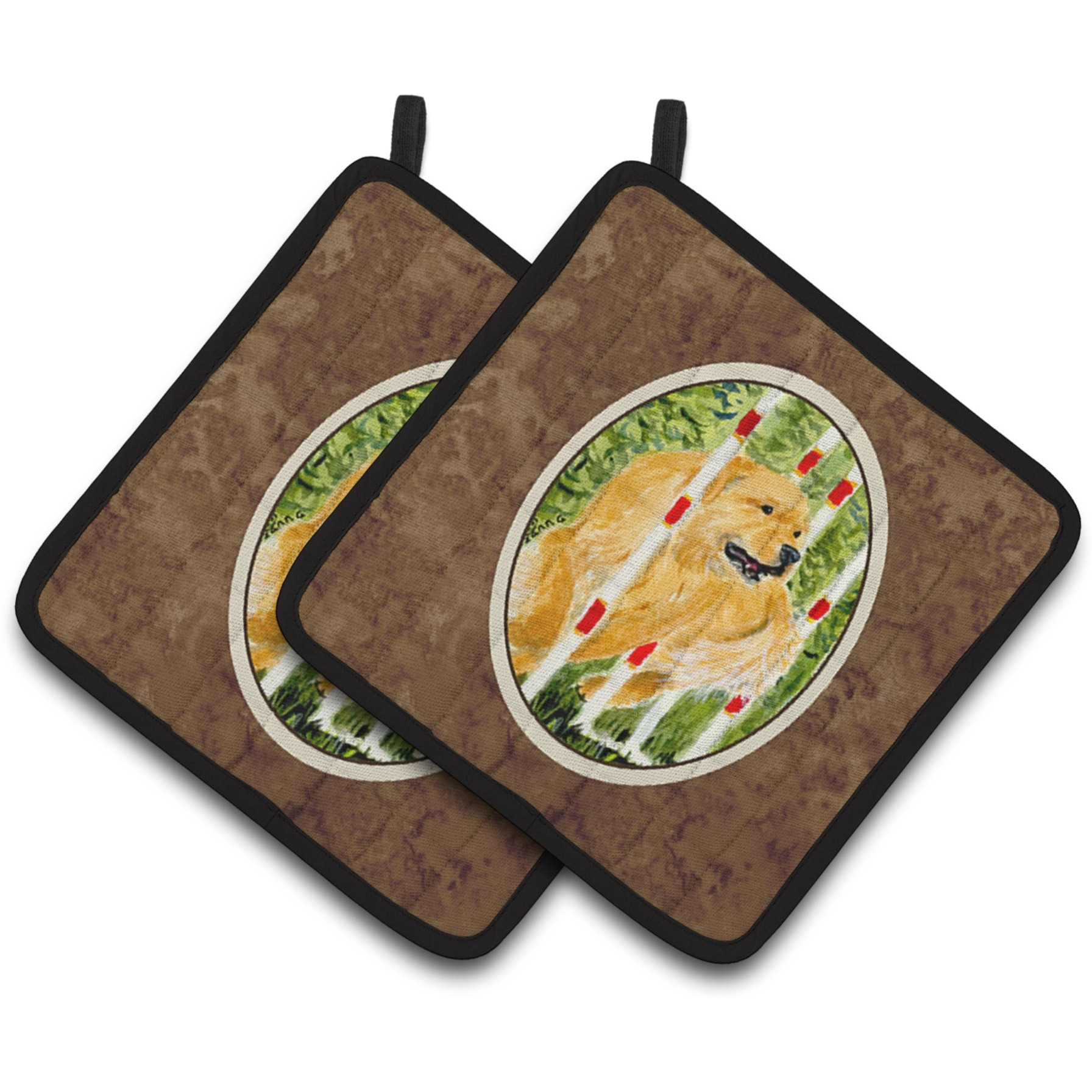 &quotCaroline's Treasures Golden Retriever Pair of Pot Holders SS8906PTHD, 7.5HX7.5W, Multicolor"