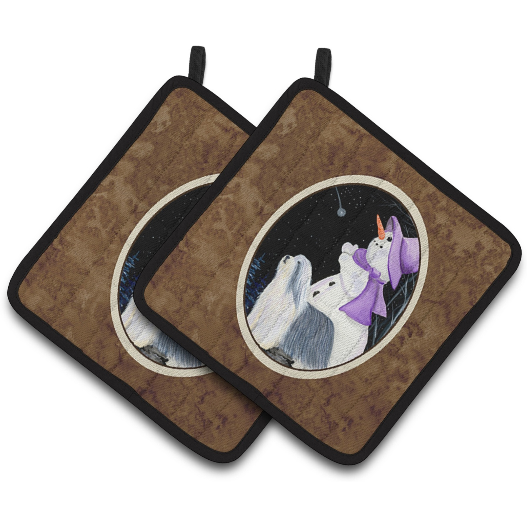 &quotCaroline's Treasures Snowman with Bearded Collie Pair of Pot Holders SS8947PTHD, 7.5HX7.5W, Multicolor"