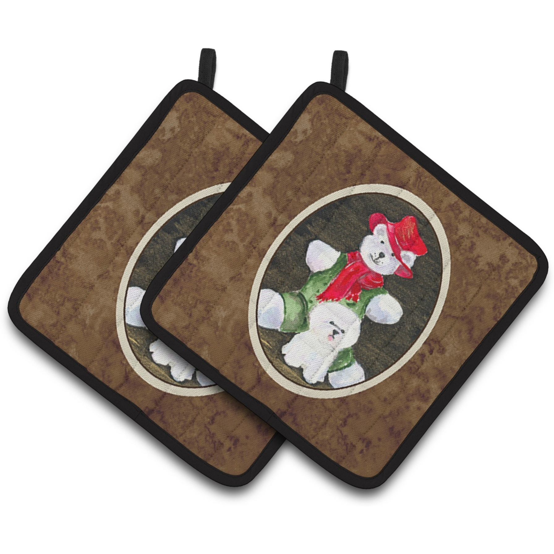 &quotCaroline's Treasures Bichon Frise with Teddy Bear Pair of Pot Holders SS8948PTHD, 7.5HX7.5W, Multicolor"
