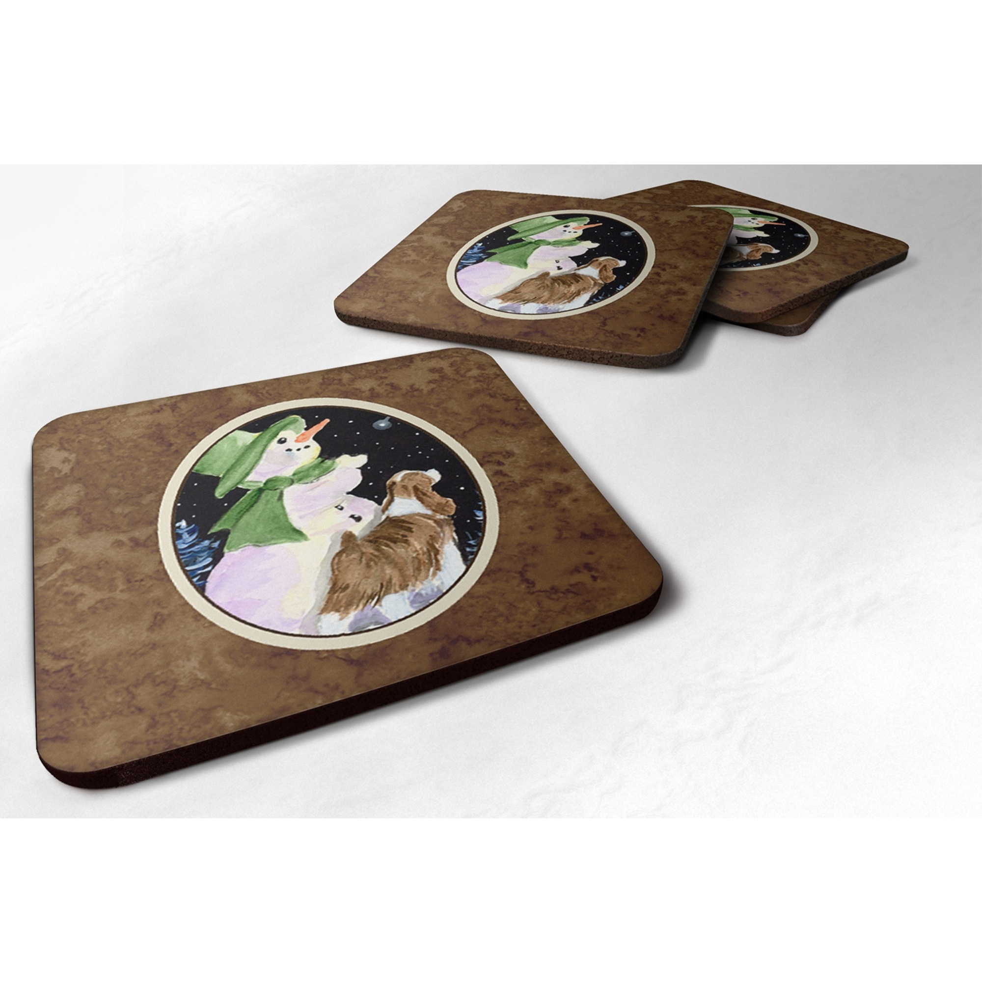 &quotCaroline's Treasures SS8949FC Snowman with English Springer Spaniel Foam Coasters Set of 4 (Set of 4), 3.5"" H x 3.5"" W, Multicolor"