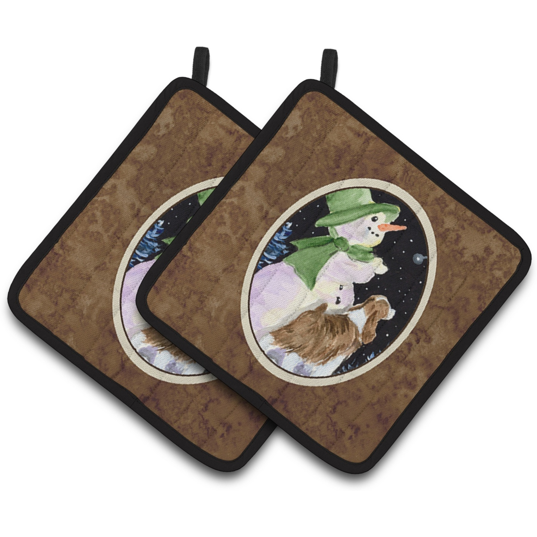 &quotCaroline's Treasures Snowman with English Springer Spaniel Pair of Pot Holders SS8949PTHD, 7.5HX7.5W, Multicolor"