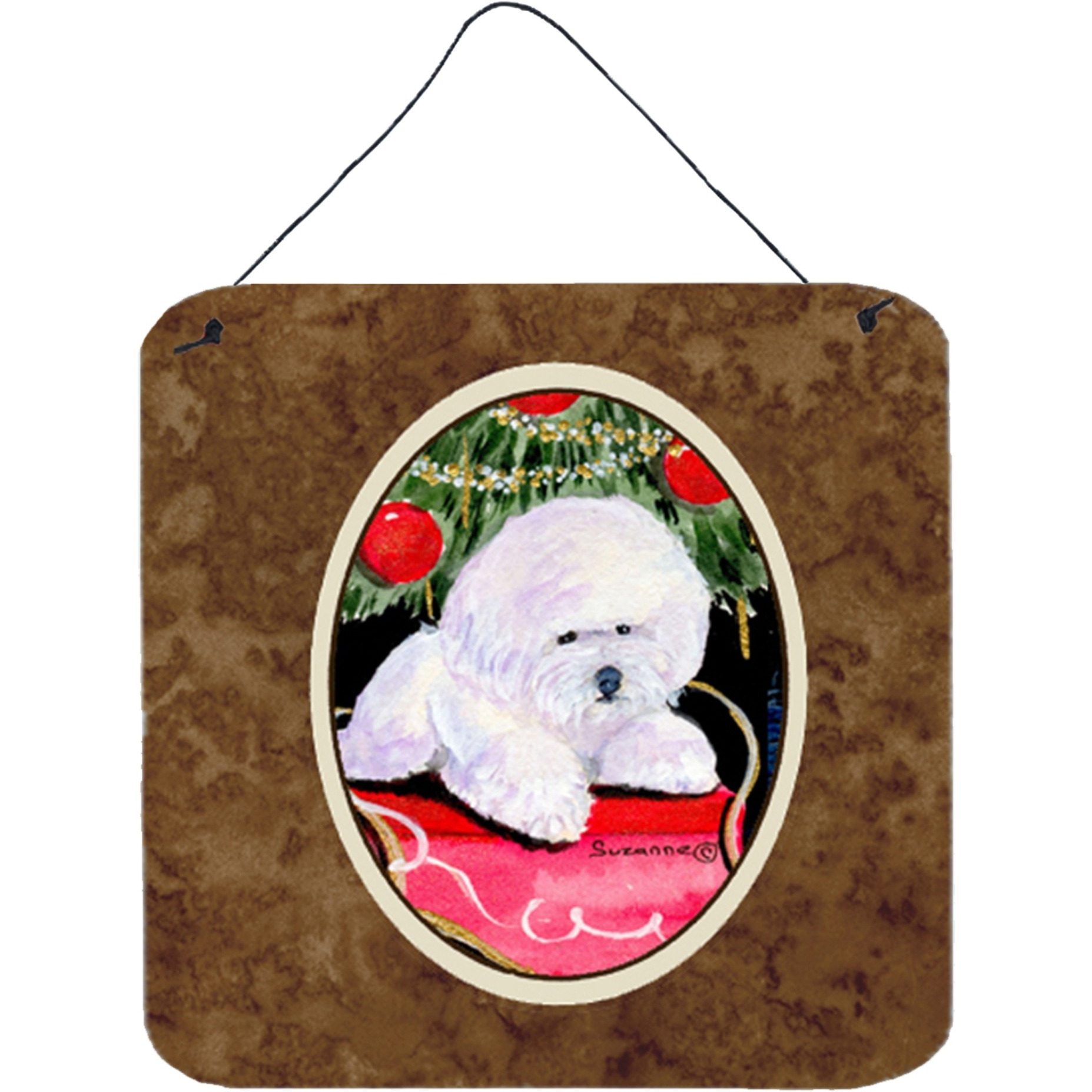 &quotCaroline's Treasures Christmas Tree with Bichon Frise Aluminum Metal Wall or Door Hanging Prints, 6 x 6"", Multicolor"