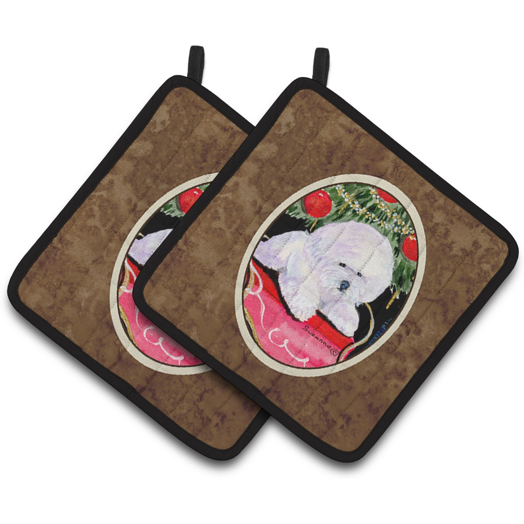 &quotCaroline's Treasures Christmas Tree with Bichon Frise Pair of Pot Holders SS8957PTHD, 7.5HX7.5W, Multicolor"
