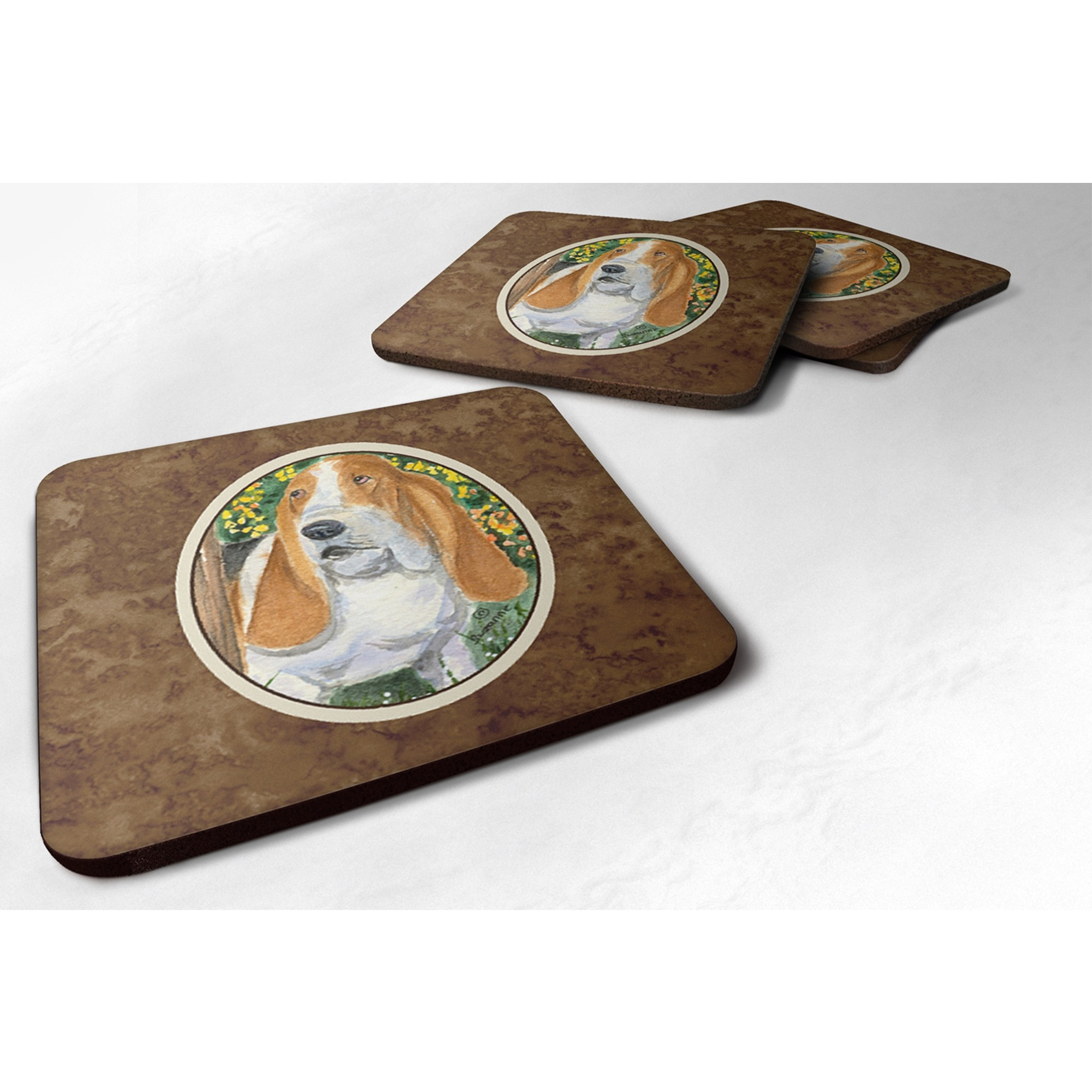 &quotCaroline's Treasures SS8964FC Basset Hound Foam Coasters (Set of 4), 3.5"" H x 3.5"" W, Multicolor"
