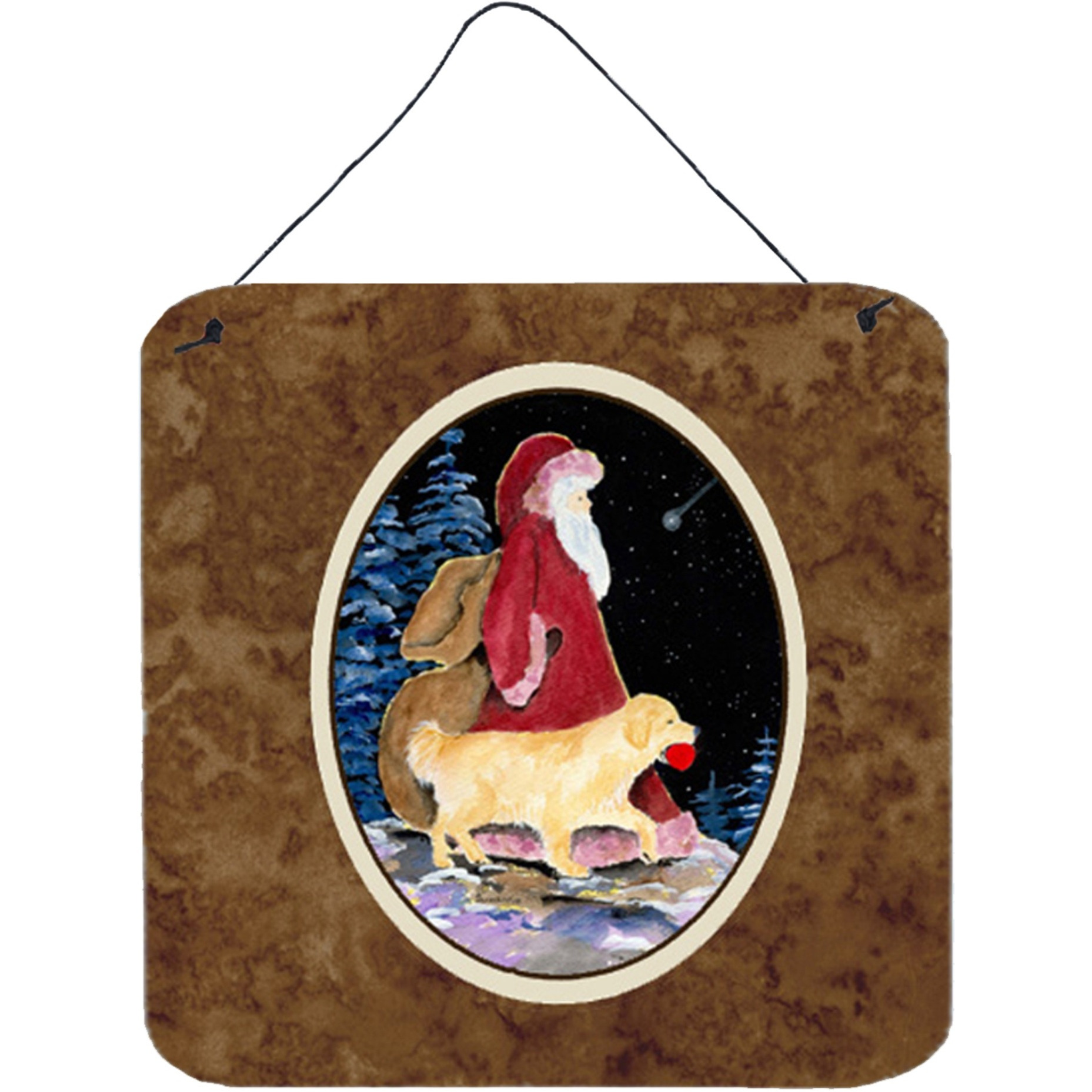 &quotCaroline's Treasures Santa Claus with Golden Retriever Aluminum Metal Wall or Door Hanging Prints, 6 x 6"", Multicolor"