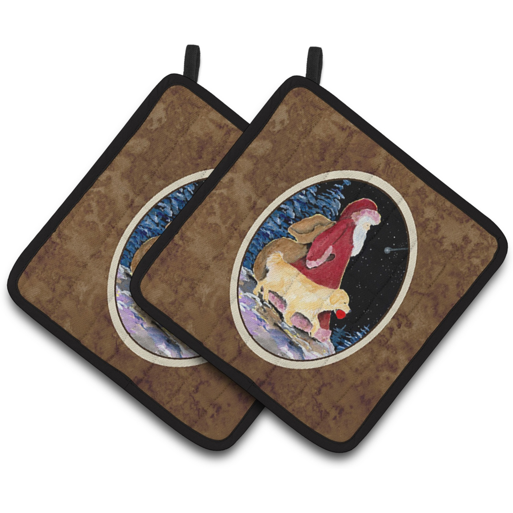 &quotCaroline's Treasures Santa Claus with Golden Retriever Pair of Pot Holders SS8973PTHD, 7.5HX7.5W, Multicolor"