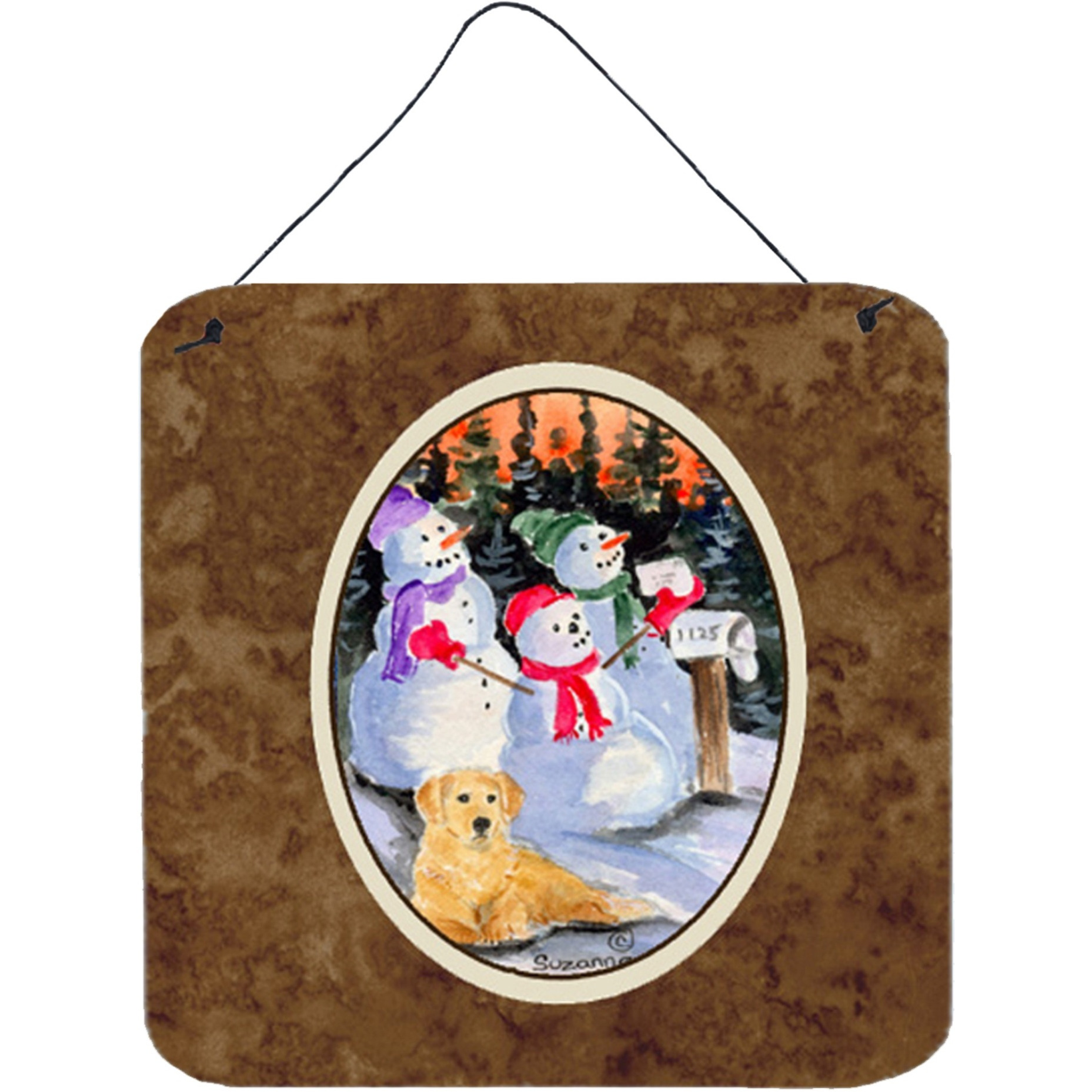 &quotCaroline's Treasures SS8989DS66 Snowman with Golden Retriever Aluminum Metal Wall or Door Hanging Prints, 6 x 6"", Multicolor"