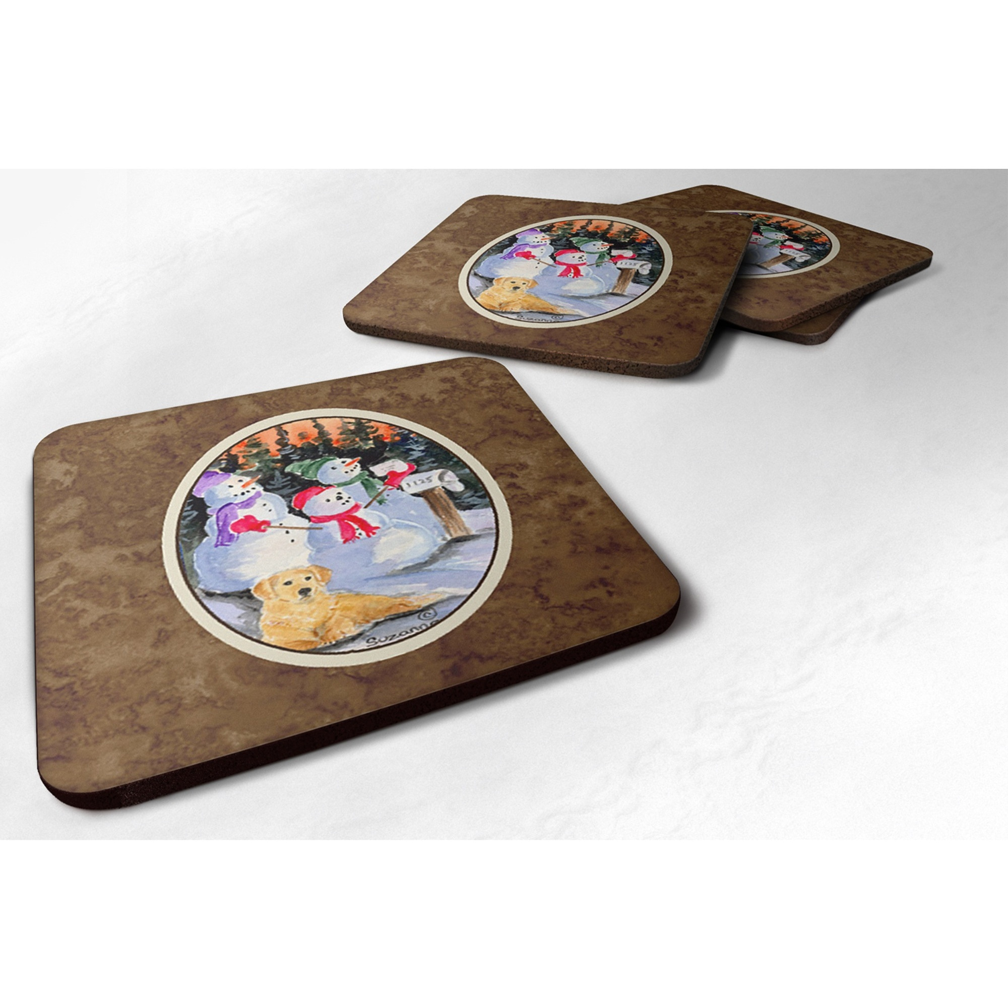 &quotCaroline's Treasures SS8989FC Snowman with Golden Retriever Foam Coasters Set of 4 (Set of 4), 3.5"" H x 3.5"" W, Multicolor"