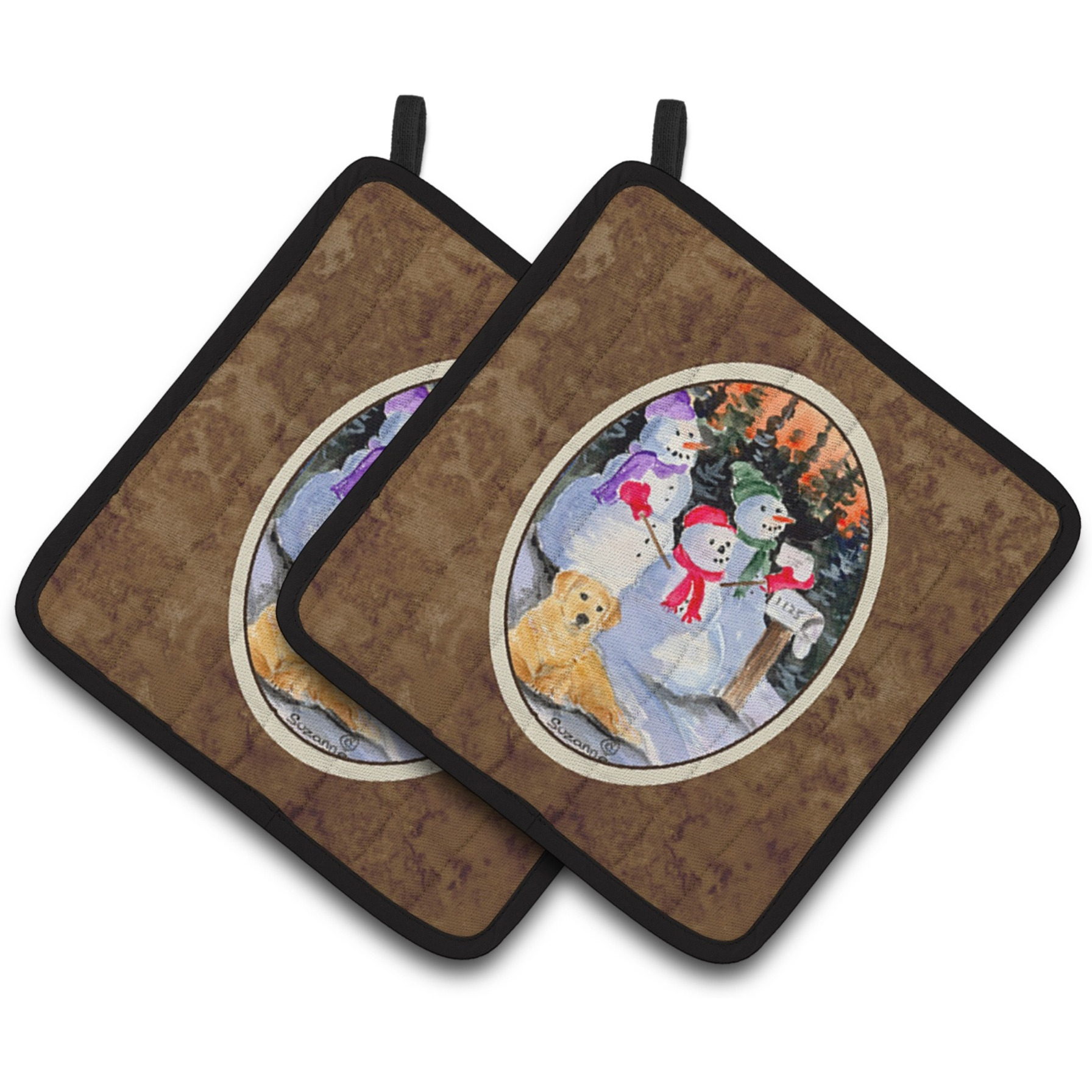 &quotCaroline's Treasures Snowman with Golden Retriever Pair of Pot Holders SS8989PTHD, 7.5HX7.5W, Multicolor"