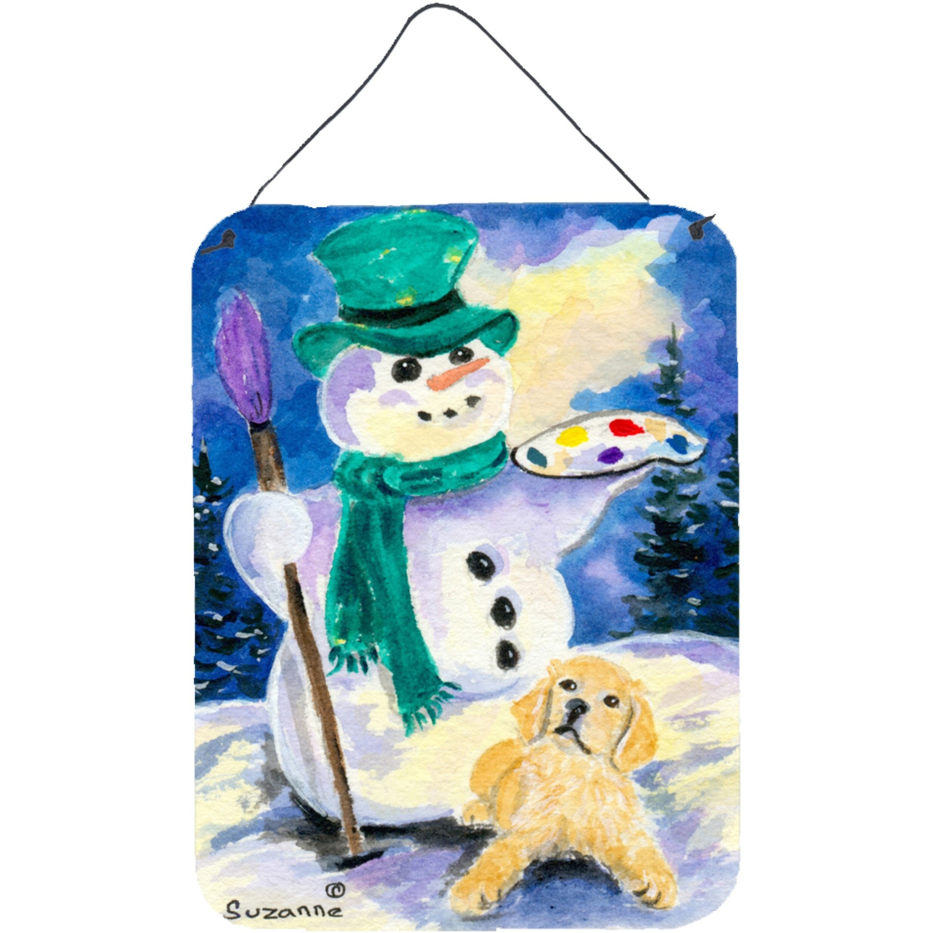 &quotCaroline's Treasures SS8994DS1216 Snowman with Golden Retriever Aluminium Metal Wall or Door Hanging Prints, 16"" x 12"", Multicolor"