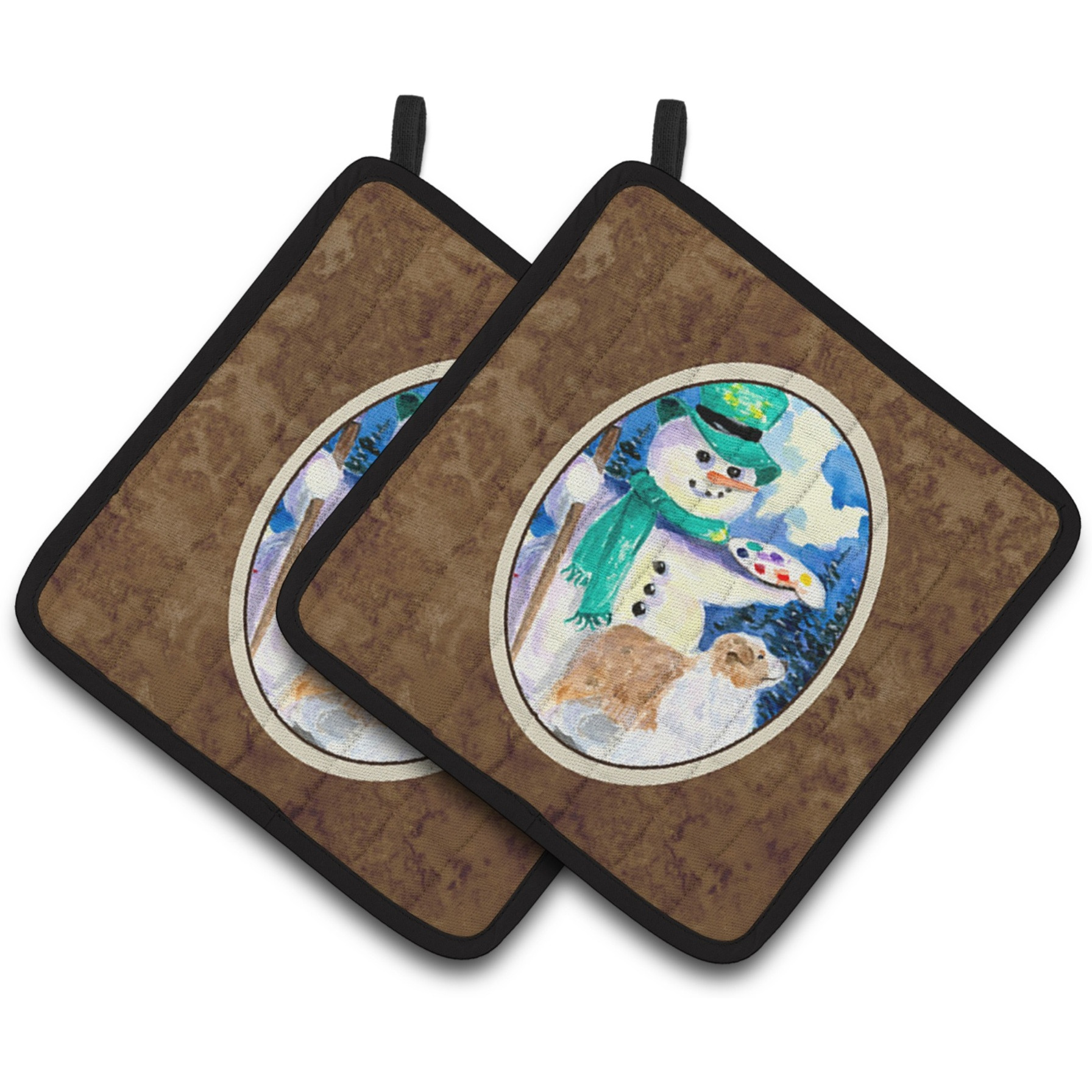 &quotCaroline's Treasures Snowman with Australian Shepherd Pair of Pot Holders SS8996PTHD, 7.5HX7.5W, Multicolor"