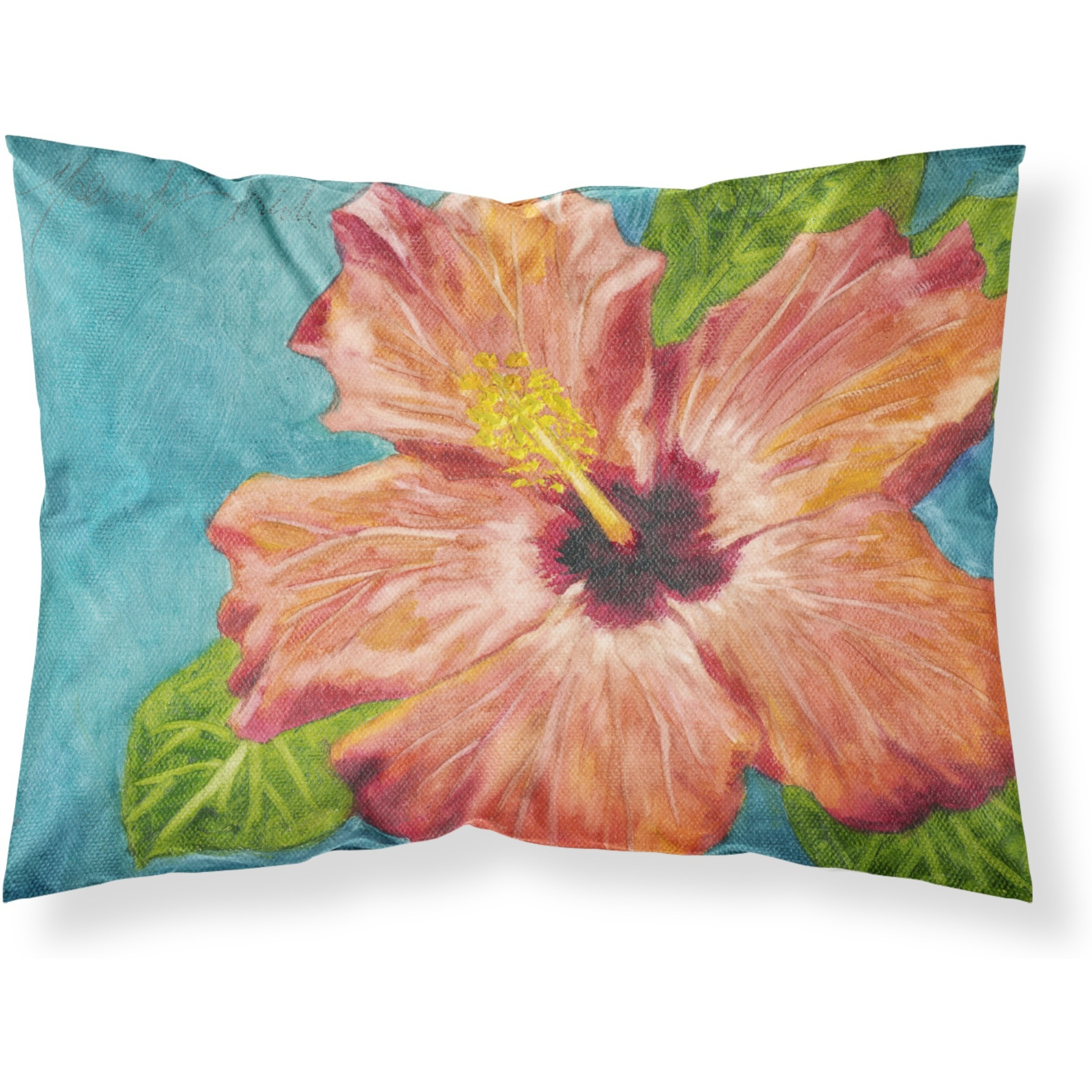 &quotCaroline's Treasures Coral Hibiscus by Malenda Trick Fabric Standard Pillowcase TMTR0316PILLOWCASE, Multicolor"