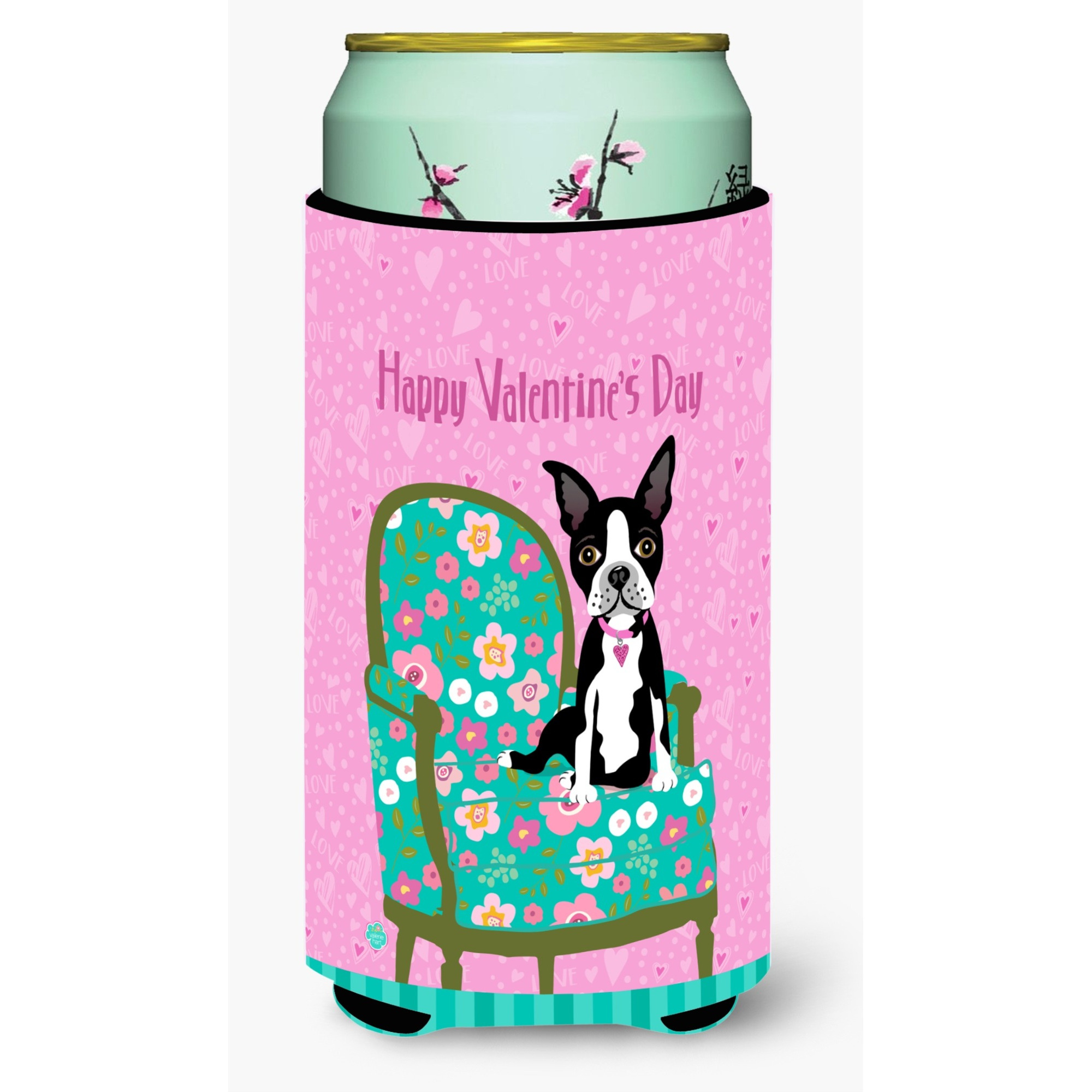 &quotCaroline's Treasures Happy Valentine's Day Boston Terrier Tall Boy Koozie Hugger, Multicolor"