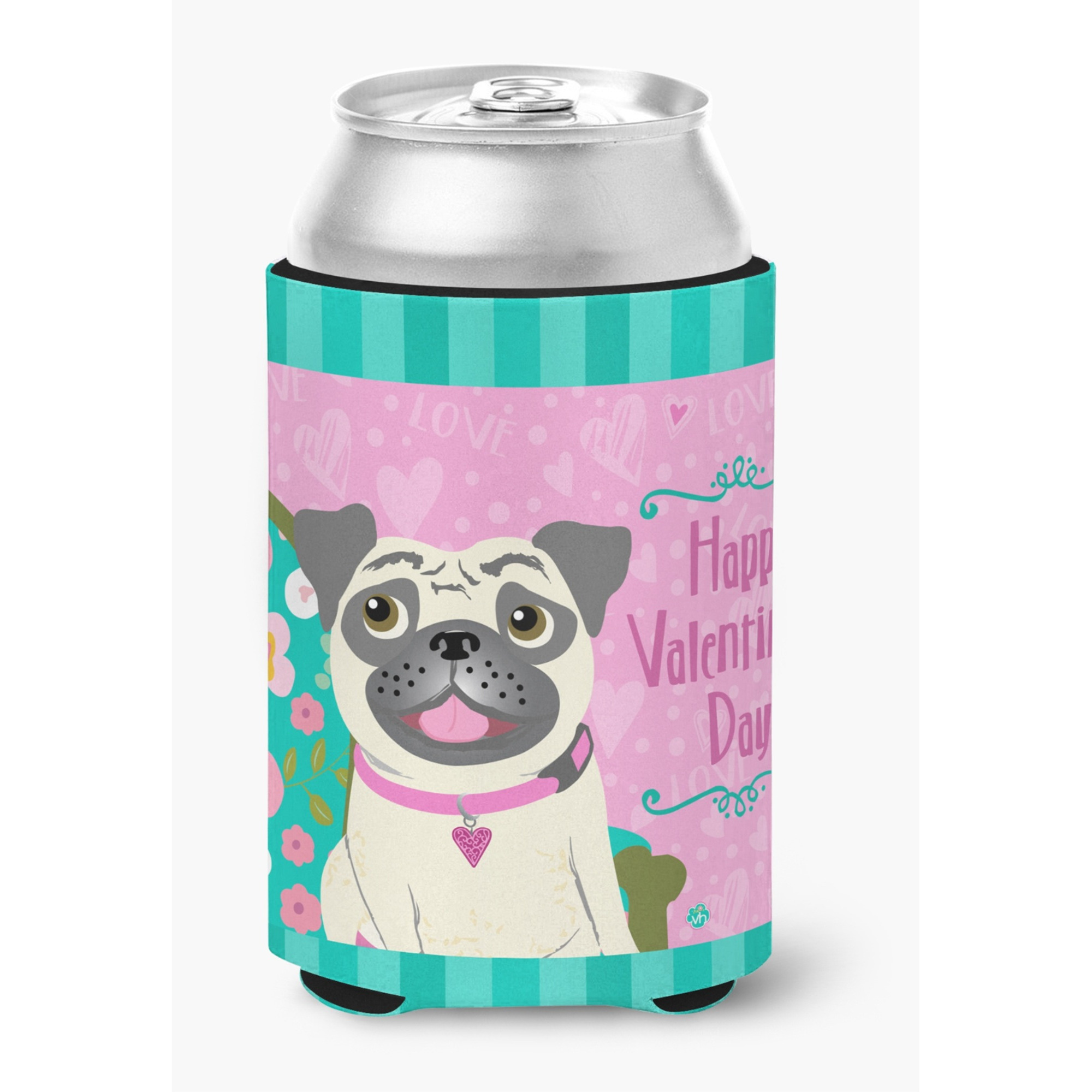 &quotCaroline's Treasures Happy Valentine's Day Pug Can or Bottle Hugger, Multicolor"