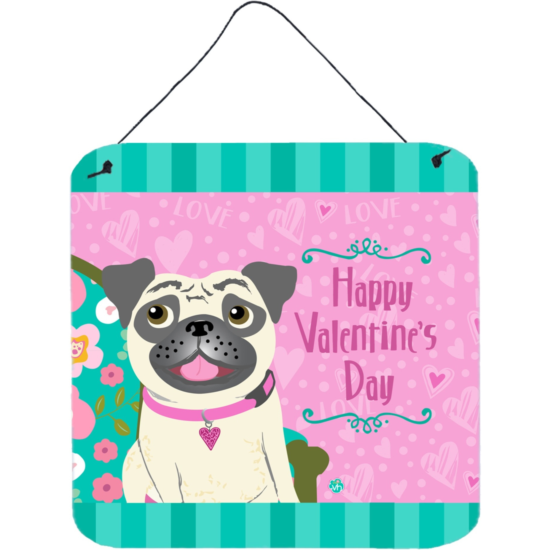 &quotCaroline's Treasures Happy Valentine's Day Pug Wall or Door Hanging Prints VHA3002DS66, 6"" x 6"", Multicolor"