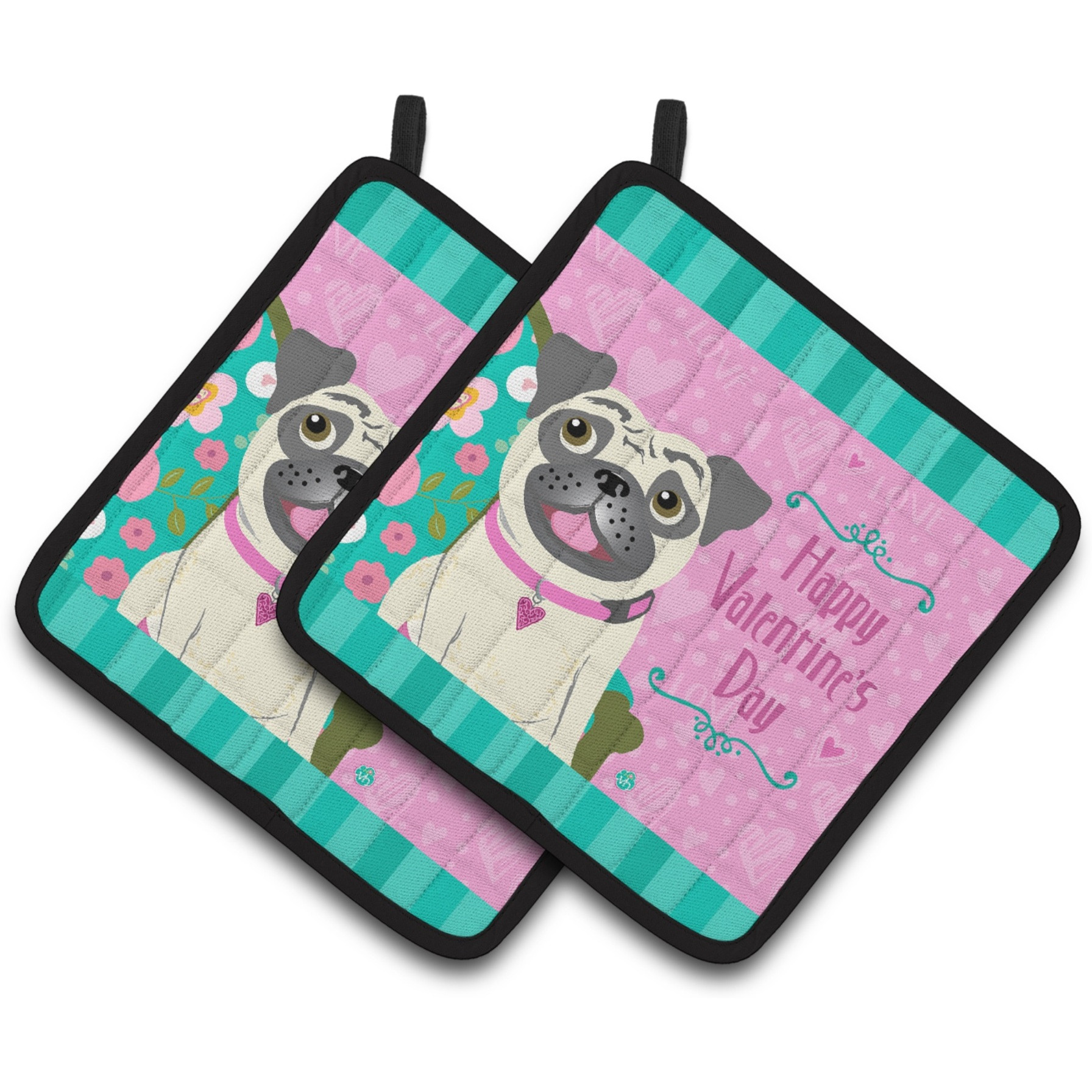 &quotCaroline's Treasures Happy Valentine's Day Pug Pair of Pot Holders VHA3002PTHD, 7.5HX7.5W, Multicolor"