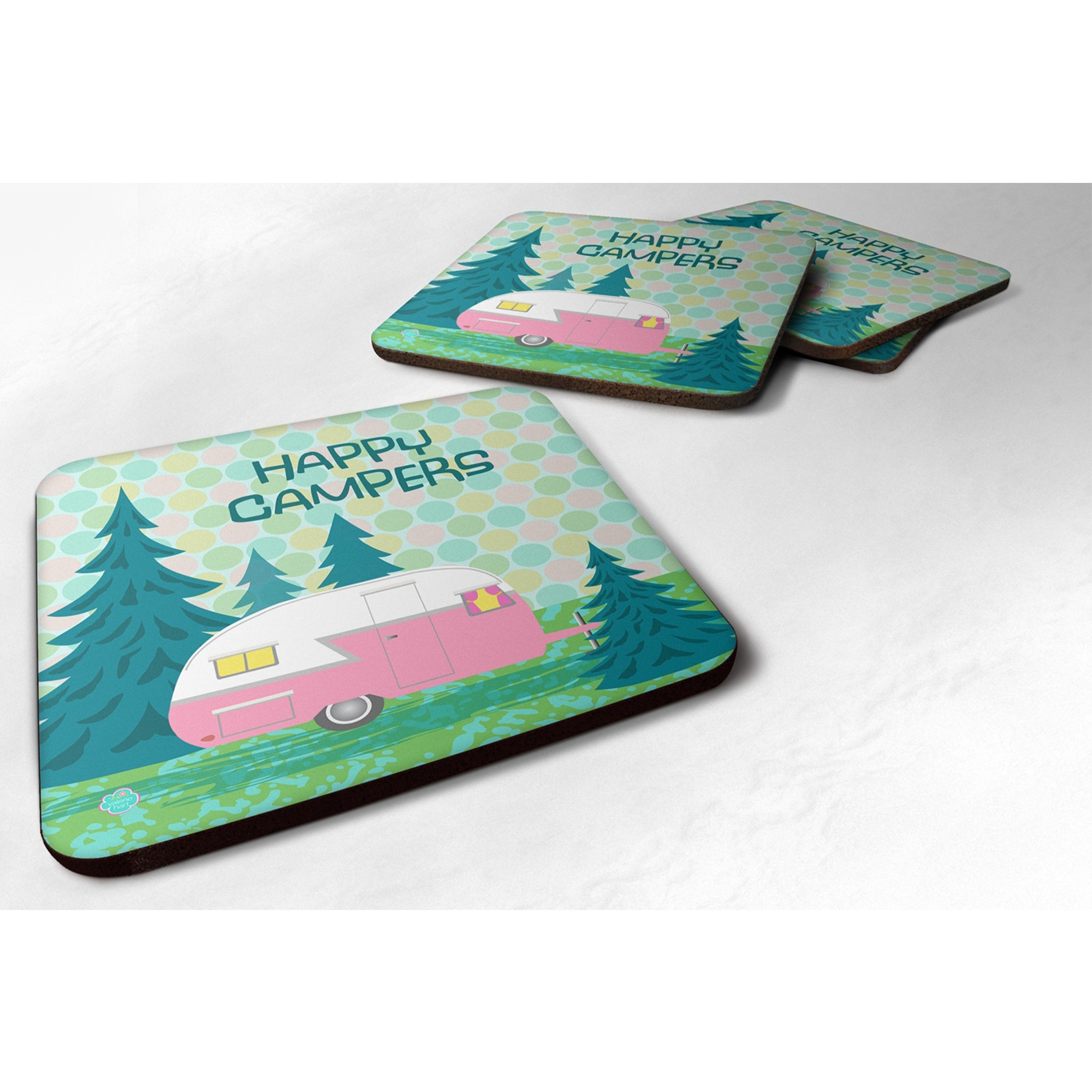 &quotCaroline's Treasures VHA3004FC Happy Campers Glamping Trailer Foam Coasters (Set of 4), 3.5"", Multicolor"