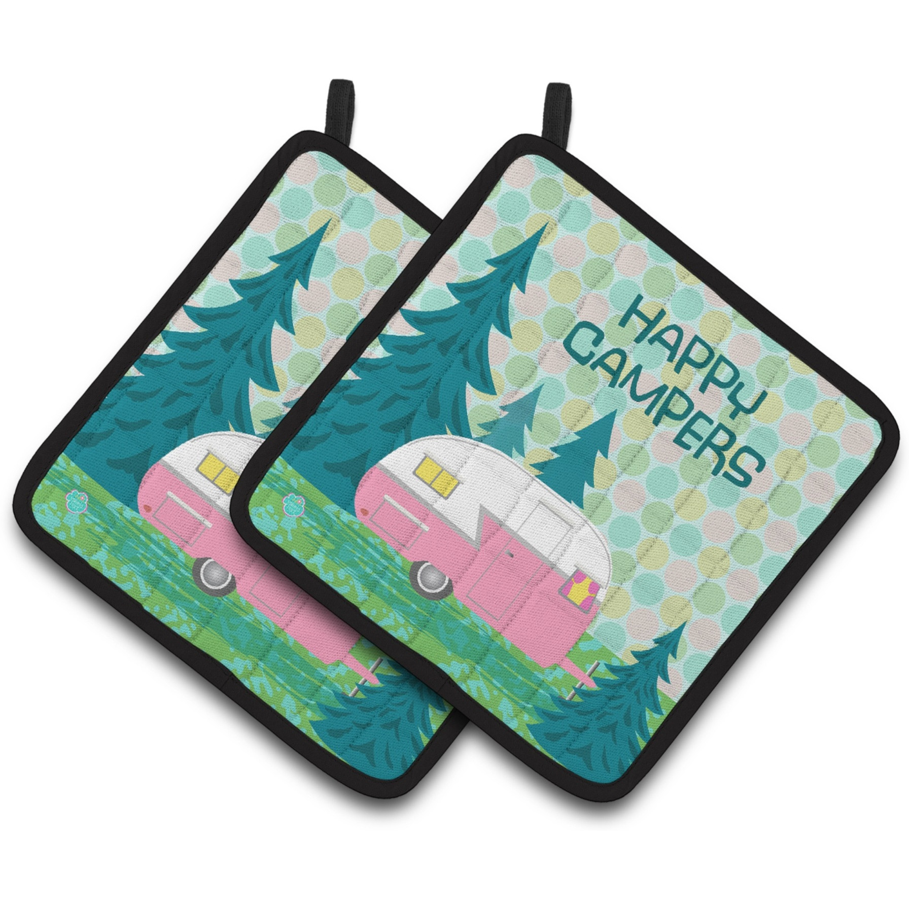 &quotCaroline's Treasures Happy Campers Glamping Trailer Pair of Pot Holders VHA3004PTHD, 7.5HX7.5W, Multicolor"